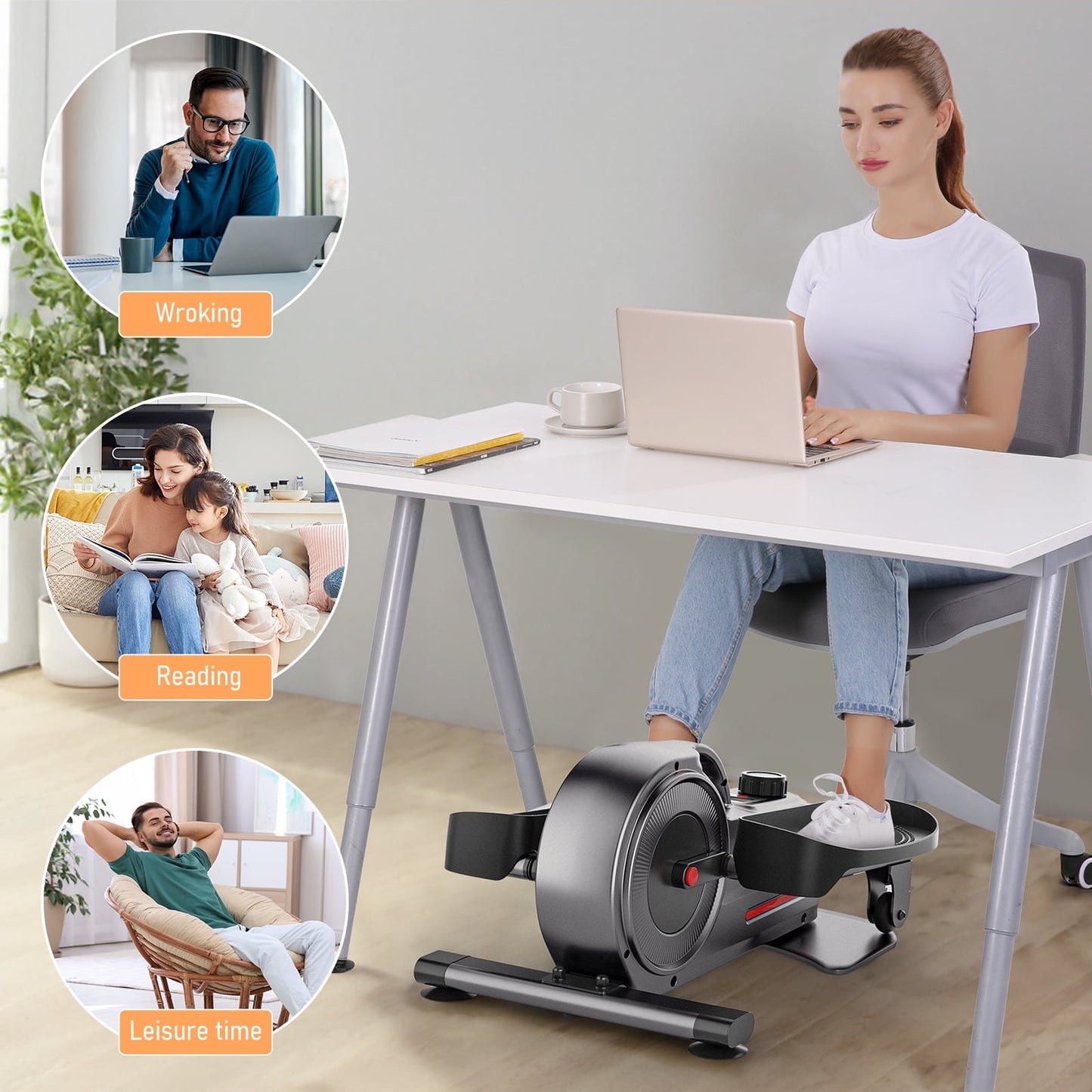 Under Desk Elliptical Portable Pedal Exerciser Equipment for Senior Leg Workout Home Office Fitness
