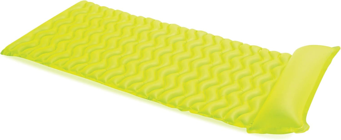 Intex Tote 'N Float Wave Mat Durable Vinyl Floating Inflatable Swimming Pool Lounger with Built-in Pillow Rest, 1 Float, Color Varies