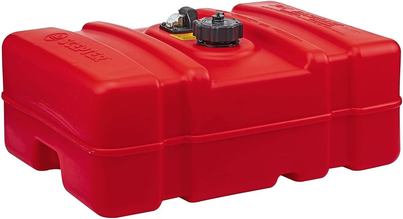 12 Gallon Portable Marine Gas Can, Large Capacity Boat Fuel Tank, 2-Way Vented Cap, Built-In Fuel Gauge & Pick-Up, Handles, EPA & CARB Compliant, Tall Profile, 22.9"L x 14.3"W x 13.9"H (08668)