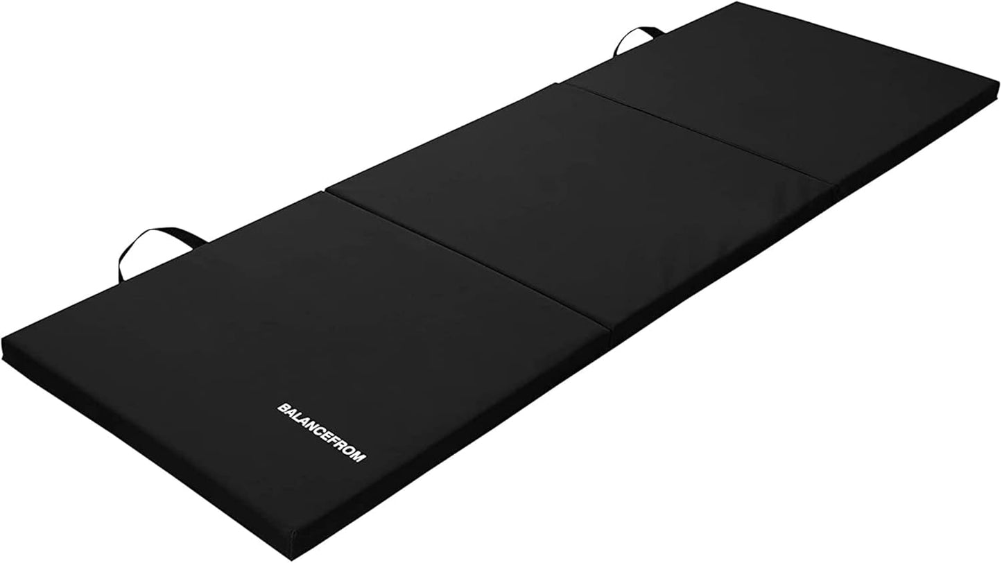 2ft x 6ft Three Fold Folding Exercise Mat with Carrying Handles for MMA, Gymnastics and Home Gym Protective Flooring, 1.5-Inch Thick, Multiple Colors