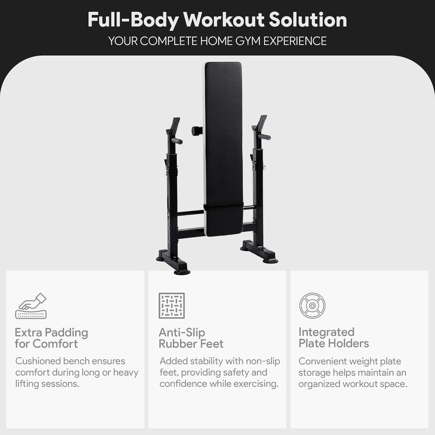 Steel Weight Bench w/ Squat Rack in Multiple Colors, 400 lb User Capacity - Foldable Home Gym Equipment for Range of Workouts w/ 6-Position Barbell Holder & Adjustable Seat and Recliner