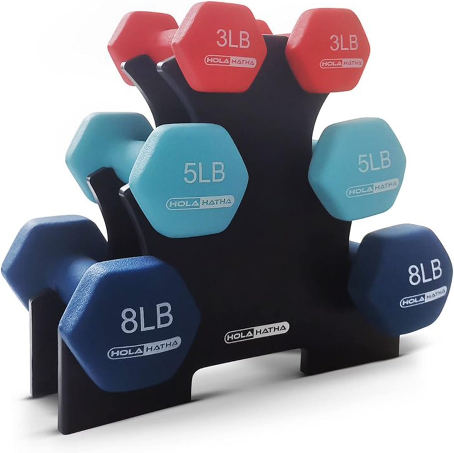 2, 3, 5, 8, and 10 Pound Neoprene Dumbbell Free Hand Weight Set with Rack, Ideal for Home Exercises to Gain Tone and Definition, Pastel