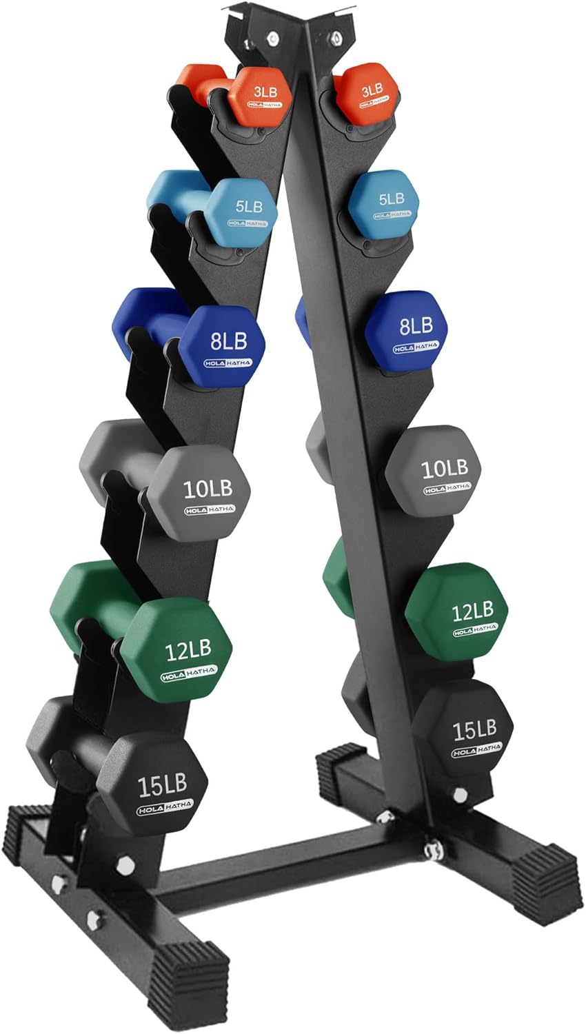 2, 3, 5, 8, and 10 Pound Neoprene Dumbbell Free Hand Weight Set with Rack, Ideal for Home Exercises to Gain Tone and Definition, Pastel