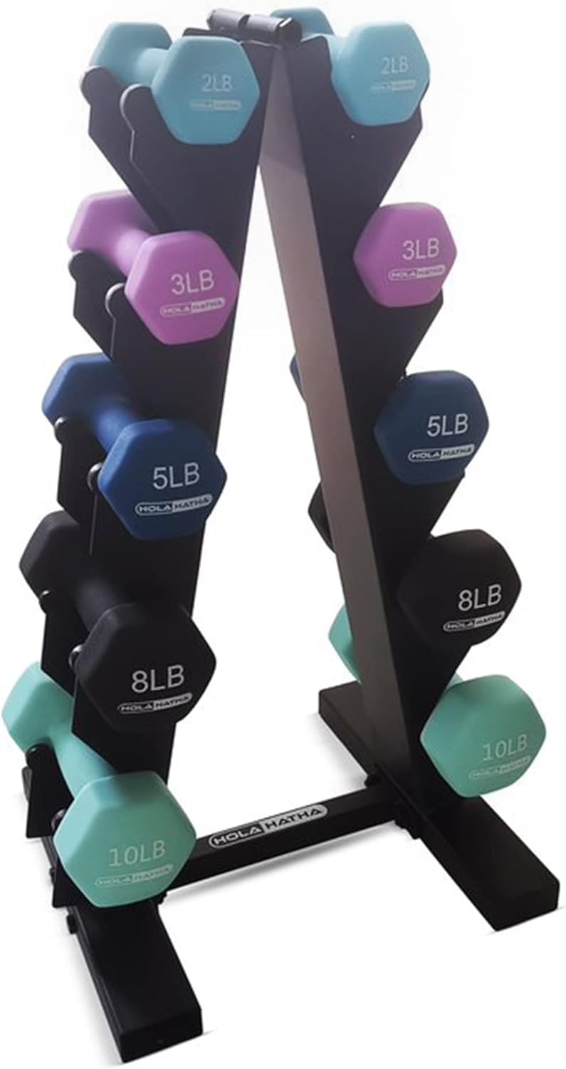 2, 3, 5, 8, and 10 Pound Neoprene Dumbbell Free Hand Weight Set with Rack, Ideal for Home Exercises to Gain Tone and Definition, Pastel