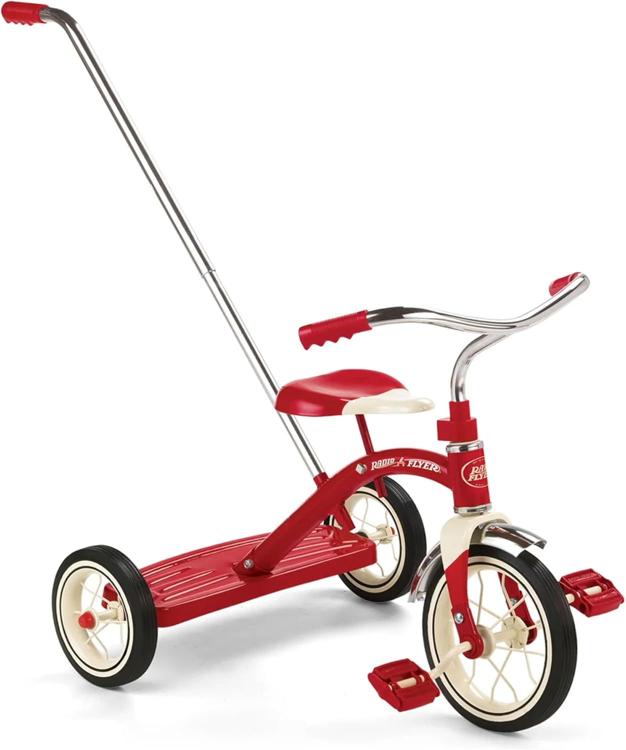 Classic 10 Inch Toddler Tricycle with Rubber Tires and Steel Frame, Red