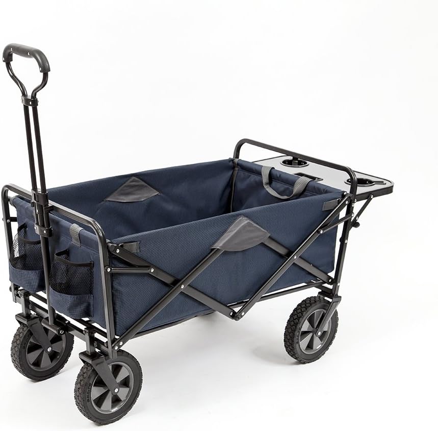 Collapsible Outdoor Utility Wagon with Folding Table and Drink Holders, Gray
