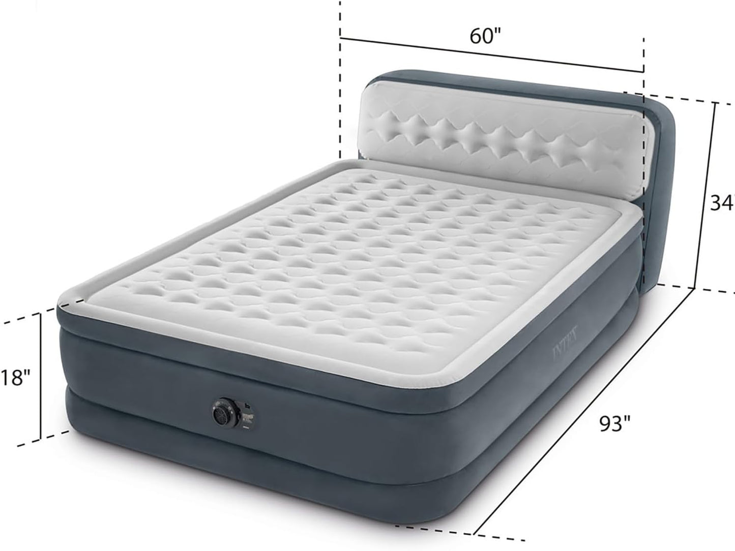 Intex 64447ED Dura-Beam Deluxe Ultra Plush Air Mattress with Headboard: Fiber-Tech – Queen Size – Built-in Electric Pump – 18in Bed Height – 600lb Weight Capacity