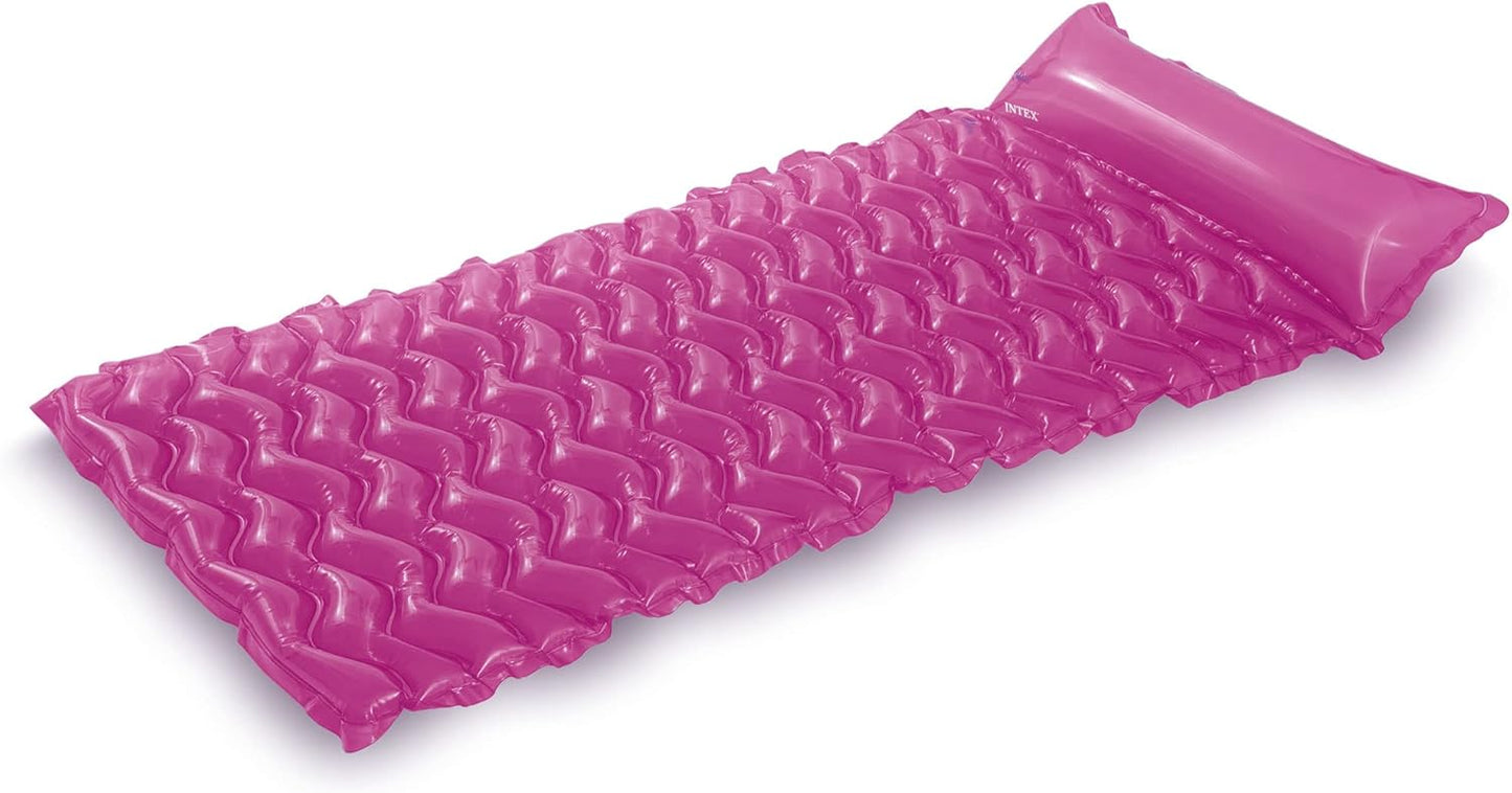 Intex Tote 'N Float Wave Mat Durable Vinyl Floating Inflatable Swimming Pool Lounger with Built-in Pillow Rest, 1 Float, Color Varies