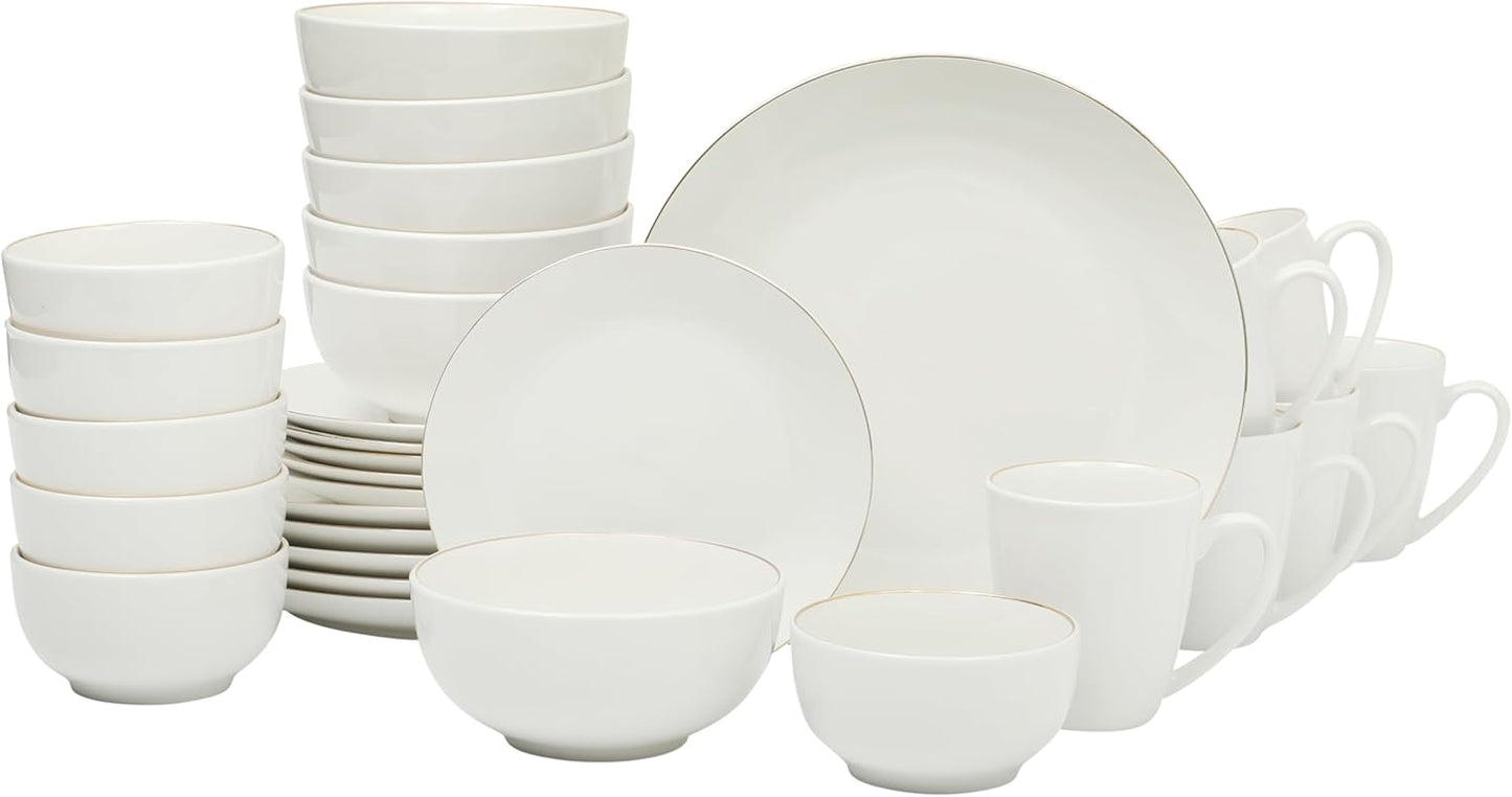 Gibson Home Zen Buffet Porcelain Chip and Scratch Resistant Dinnerware Plates, Bowls, and Mugs Set, Service for 4 (16pcs), White (Square Dishes)