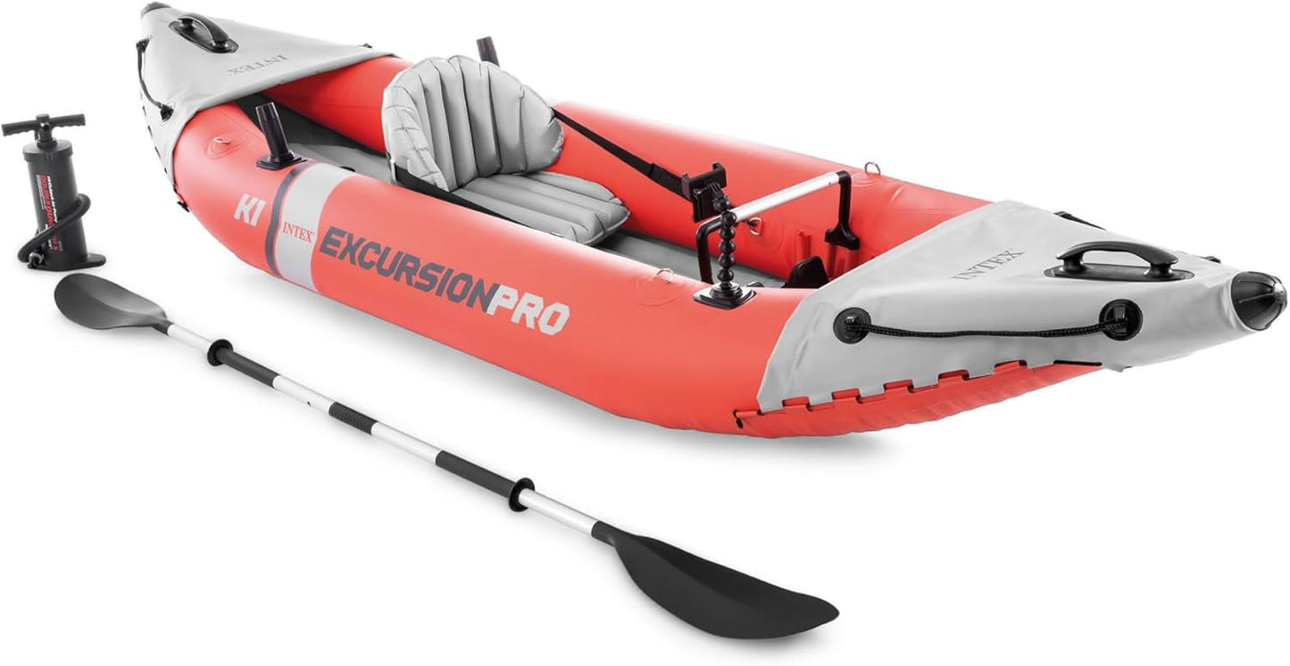 Excursion Pro K2 Inflatable Kayak Set: Includes Deluxe 86in Kayak Paddles and High-Output Pump – SuperTough PVC – Adjustable Bucket Seat – 2-Person – 400lb Weight Capacity
