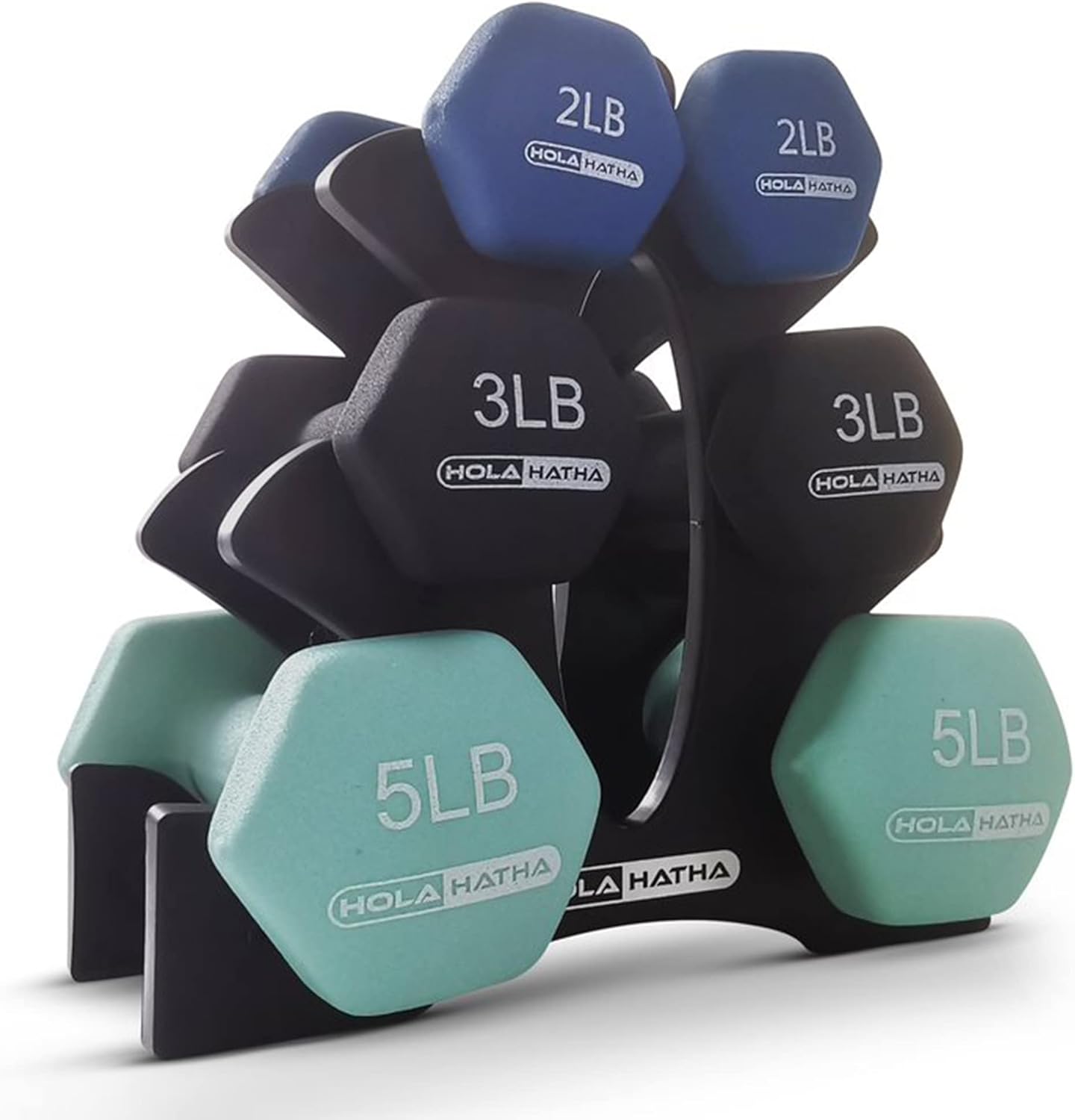 2, 3, 5, 8, and 10 Pound Neoprene Dumbbell Free Hand Weight Set with Rack, Ideal for Home Exercises to Gain Tone and Definition, Pastel