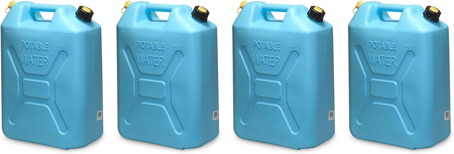 Portable Plastic Military Style Food Grade 5 Gal Water Jug Container with Reversible Spout for Camping & Emergency Storage, Blue