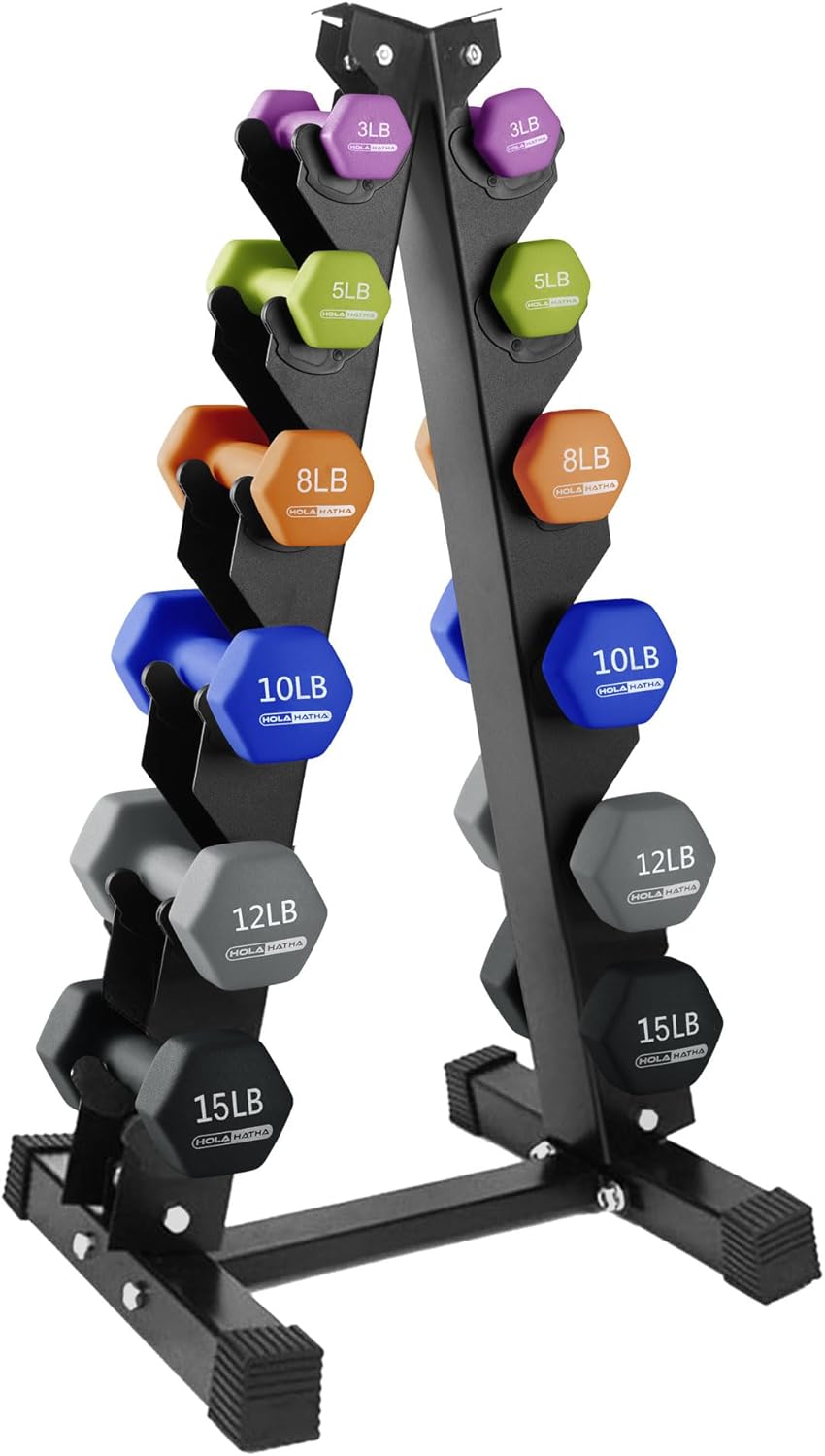 2, 3, 5, 8, and 10 Pound Neoprene Dumbbell Free Hand Weight Set with Rack, Ideal for Home Exercises to Gain Tone and Definition, Pastel