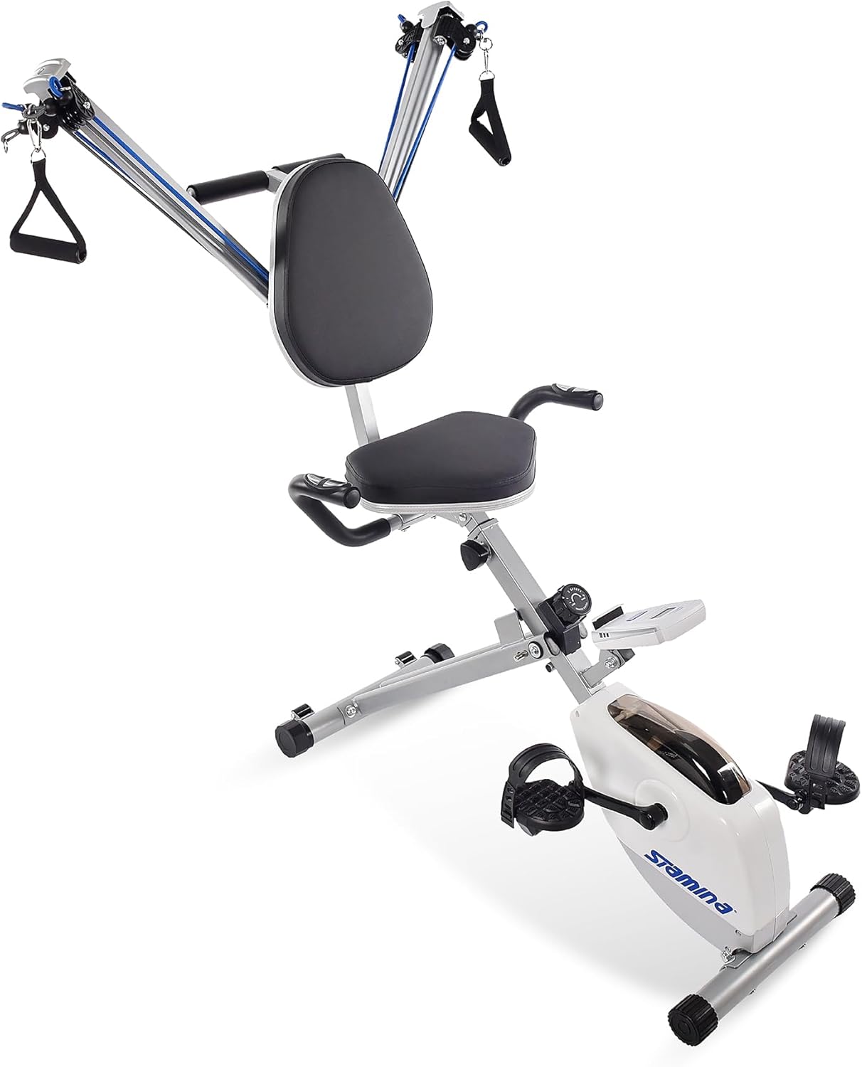 Foldable Exercise Bike and Strength System With Smart Workout App and 250 Pound Weight Capacity for Home Workout, Gray