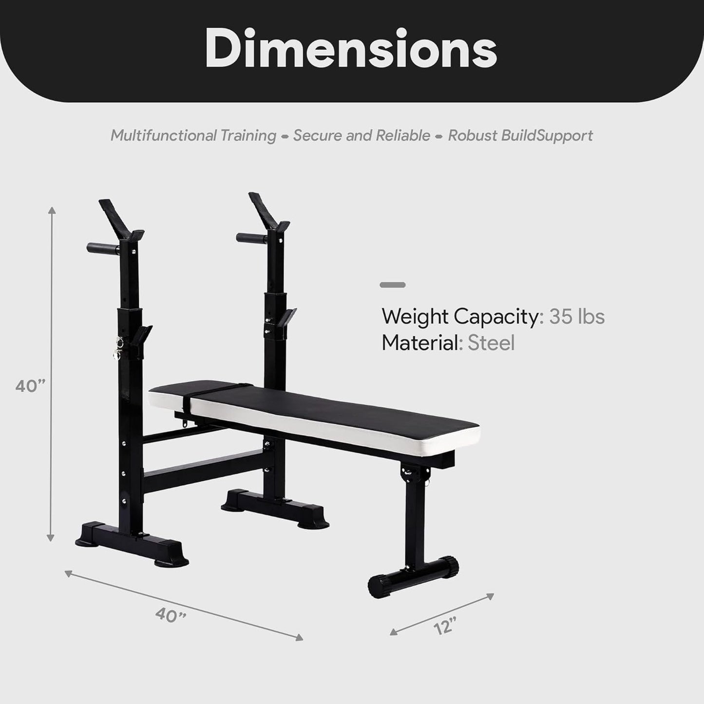 Steel Weight Bench w/ Squat Rack in Multiple Colors, 400 lb User Capacity - Foldable Home Gym Equipment for Range of Workouts w/ 6-Position Barbell Holder & Adjustable Seat and Recliner