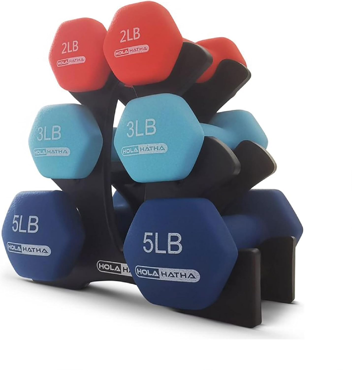 2, 3, 5, 8, and 10 Pound Neoprene Dumbbell Free Hand Weight Set with Rack, Ideal for Home Exercises to Gain Tone and Definition, Pastel