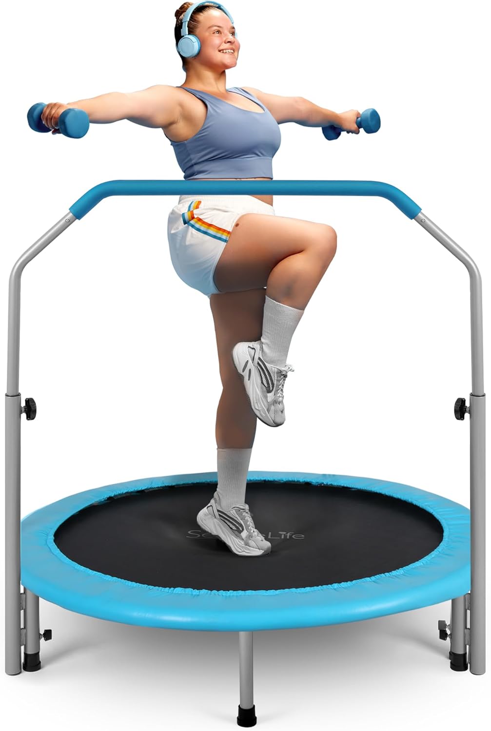 36/40" Foldable Mini Trampoline - Compact Fitness Trampoline for Kids Adults, Exercise Rebounder with Foam Handle, Indoor/Garden Workout Equipment, Max Load 150/220 lbs