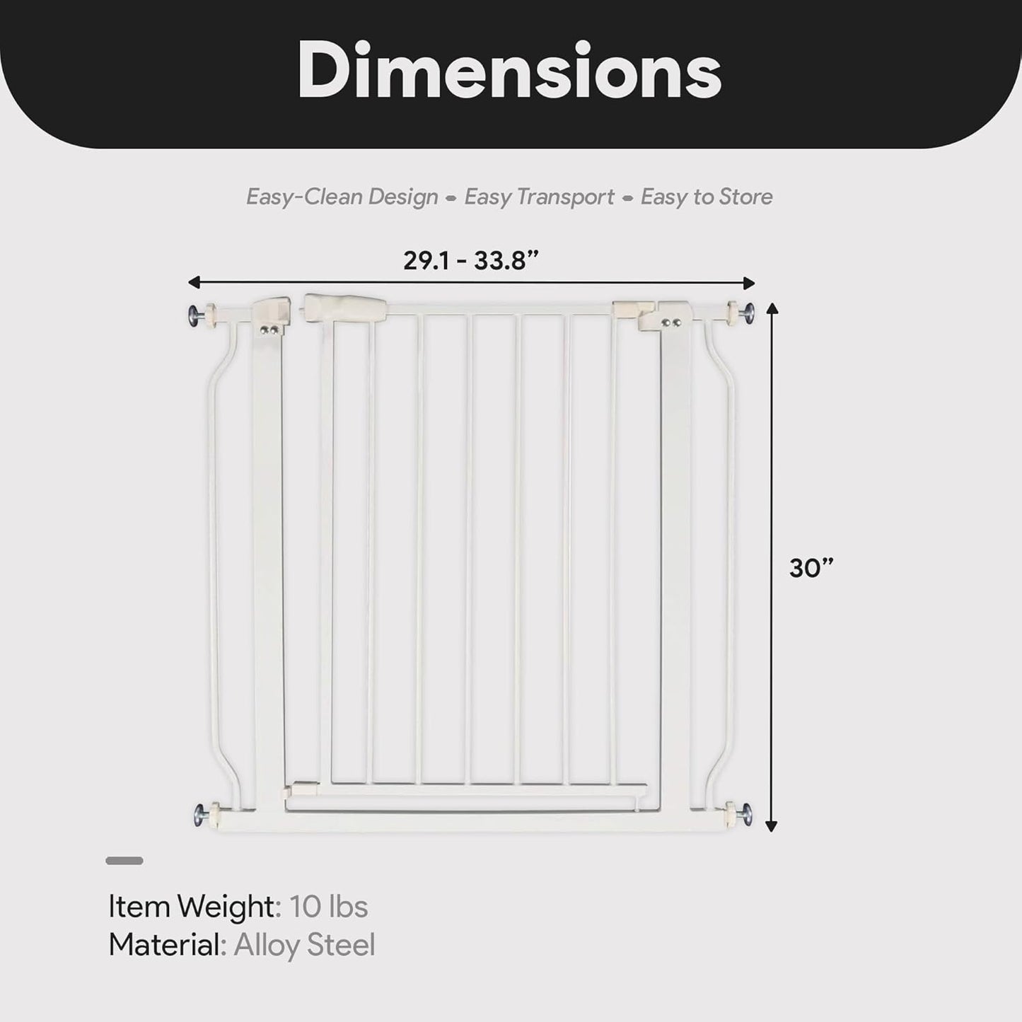 Walk Thru Safety Gate for Baby and Pets, Doorways, Stairways, Hallways, Fits 29.1-33.8 Inch Openings, 36 Inch Height, Graphite