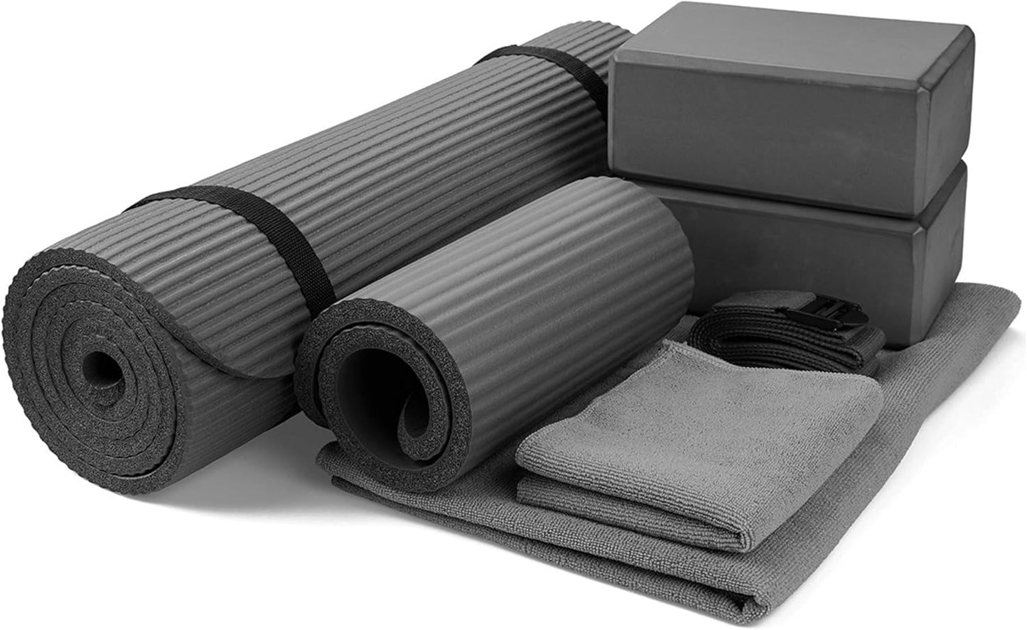 7-Piece Set - Include Yoga Mat with Carrying Strap, 2 Yoga Blocks, Yoga Mat Towel, Yoga Hand Towel, Yoga Strap and Yoga Knee Pad, Multiple Colors