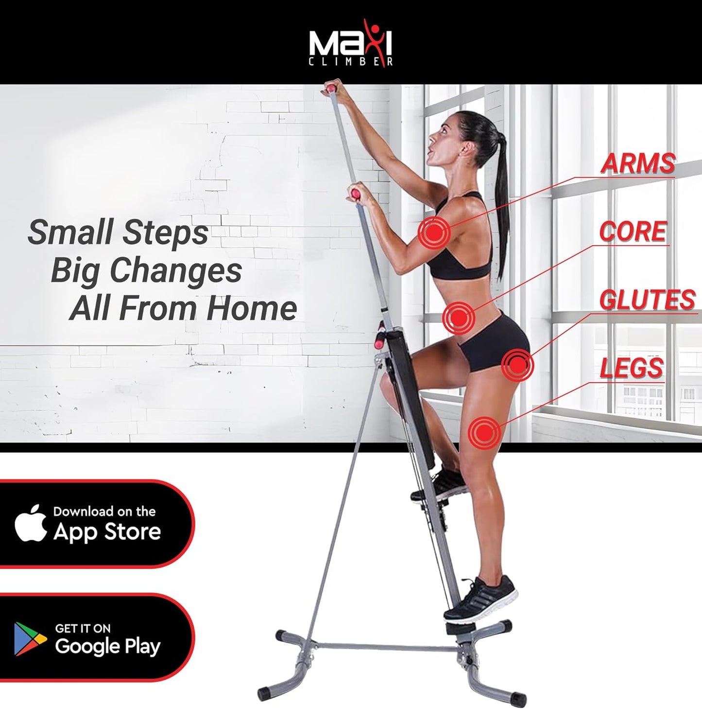 Vertical Climber ERS (Elastic Resistance System) - Easy to Assemble, Folding Exercise Machine Combines Cardio & Strength Training for a Low Impact, Full Body Workout - Free Fitness App