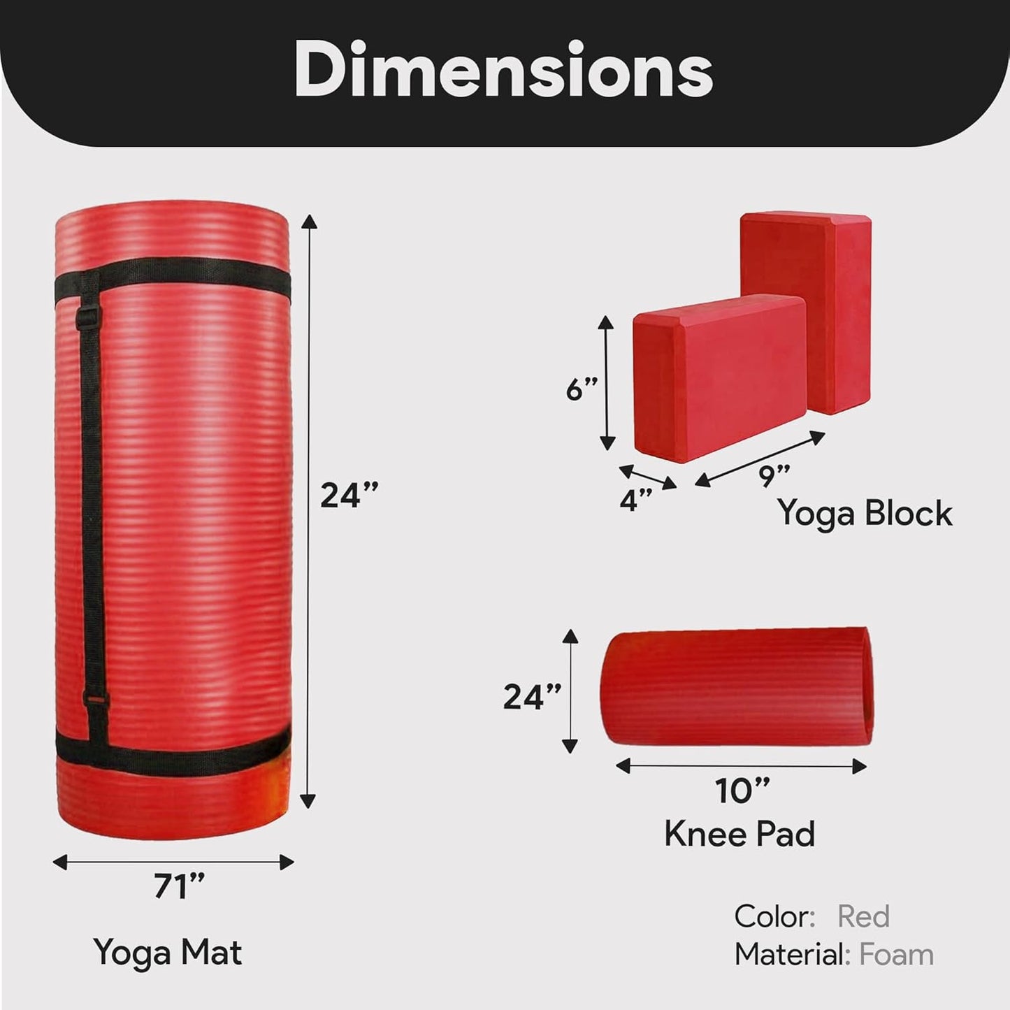 Exercise Yoga Mat for Home Workout, 1” Thick, Optional Blocks & Knee Pad