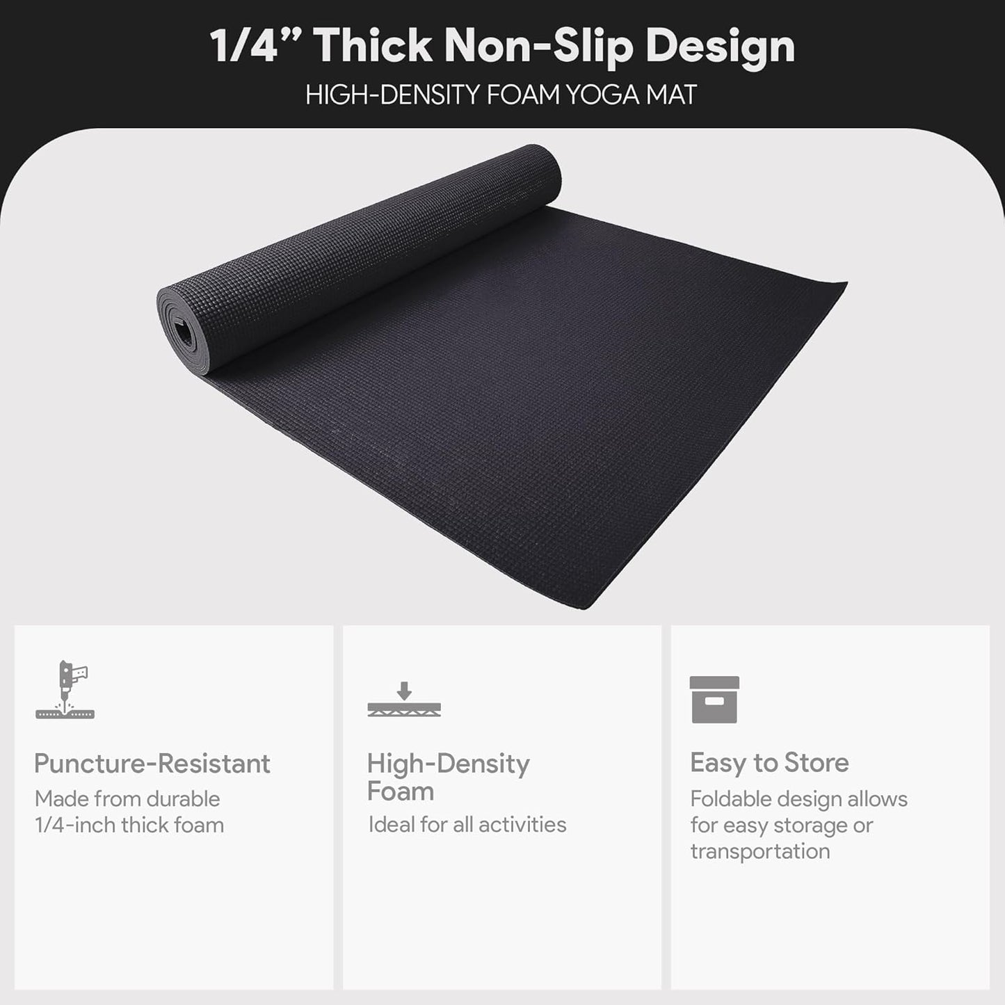 All Purpose 1/4-Inch High Density Anti-Tear Exercise Yoga Mat with Carrying Strap, Multiple Colors