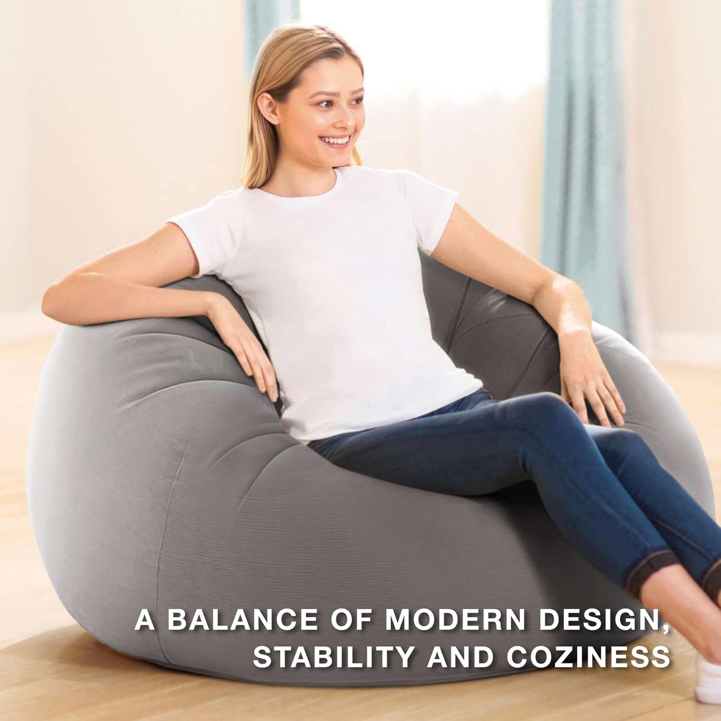 Beanless Bag Inflatable Lounge Chair: Corduroy Textured Flocking – Durable Vinyl – Folds Compactly – 220lb Weight Capacity – 45" x 45" x 28"