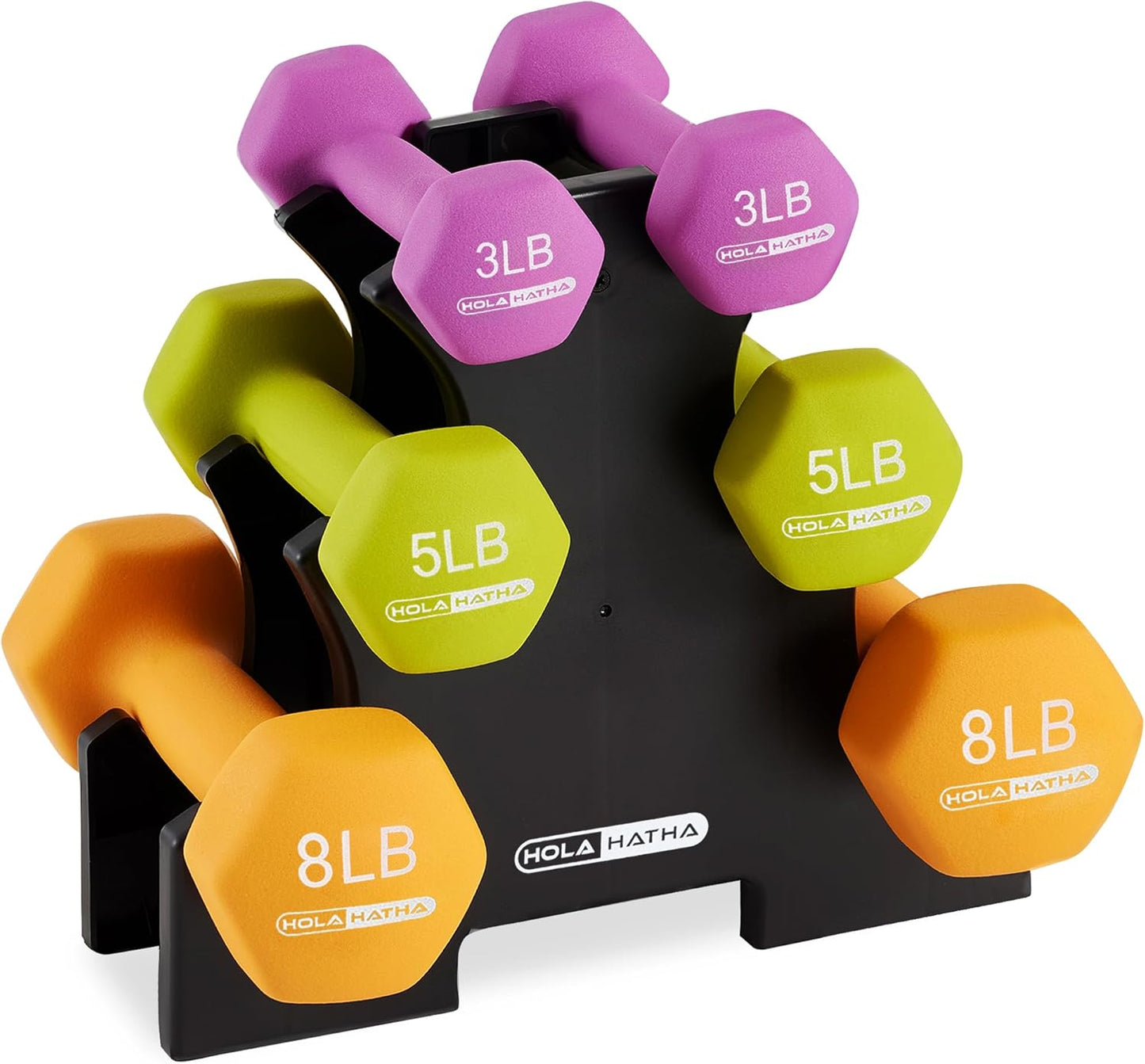 2, 3, 5, 8, and 10 Pound Neoprene Dumbbell Free Hand Weight Set with Rack, Ideal for Home Exercises to Gain Tone and Definition, Pastel