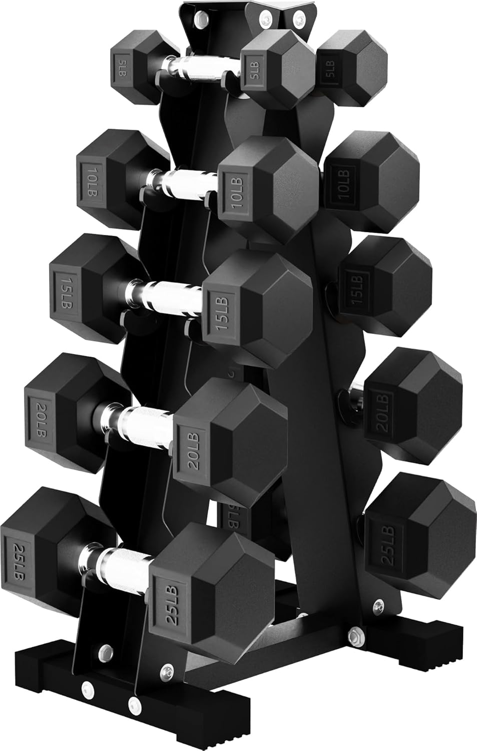 Rubber Coated Hex Dumbbell Weight Set with Storage Rack, 100LB or 150LB or 200LB Set, 5-20 lbs or 5-25 lbs or 10-30 lbs Pairs