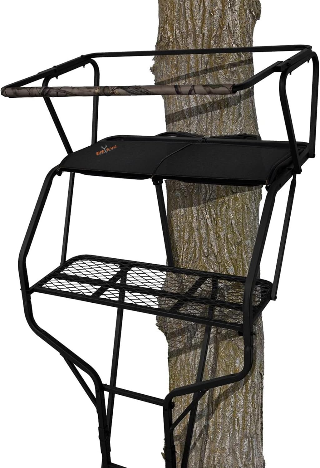 2-Person Ladder Tree Stand for Hunting Deer with Seats, 18' Tall, Camo/Black - Adjustable Climbing Treestand with Platform and Safety Harness for Shooting