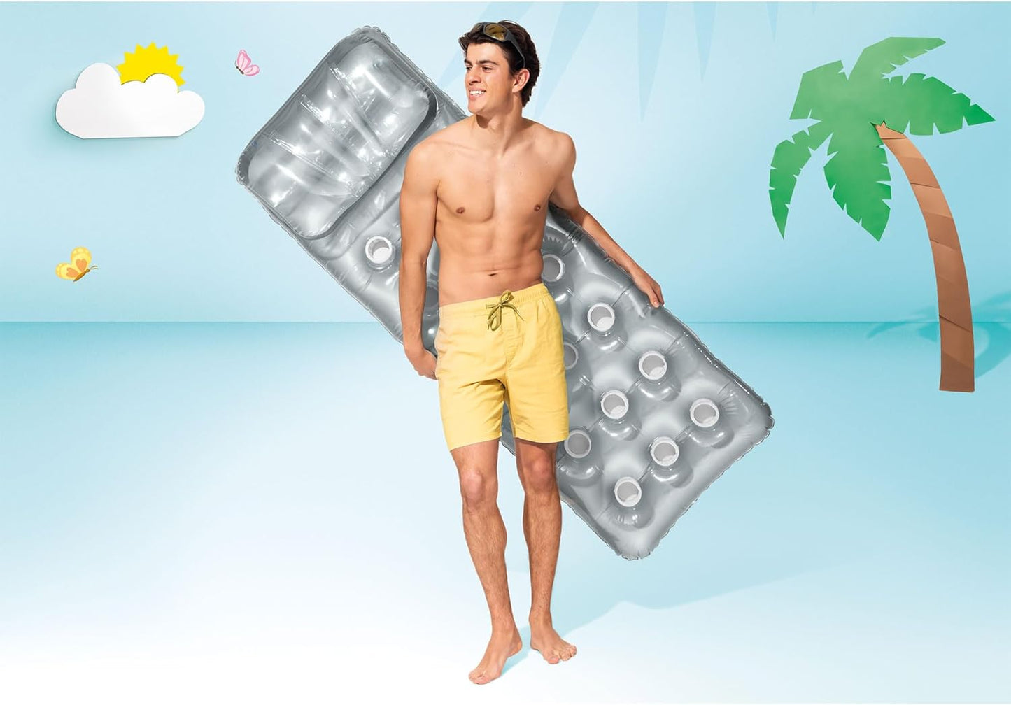 18-Pocket French Mattress Suntanner Pool Lounger Float w/Headrest