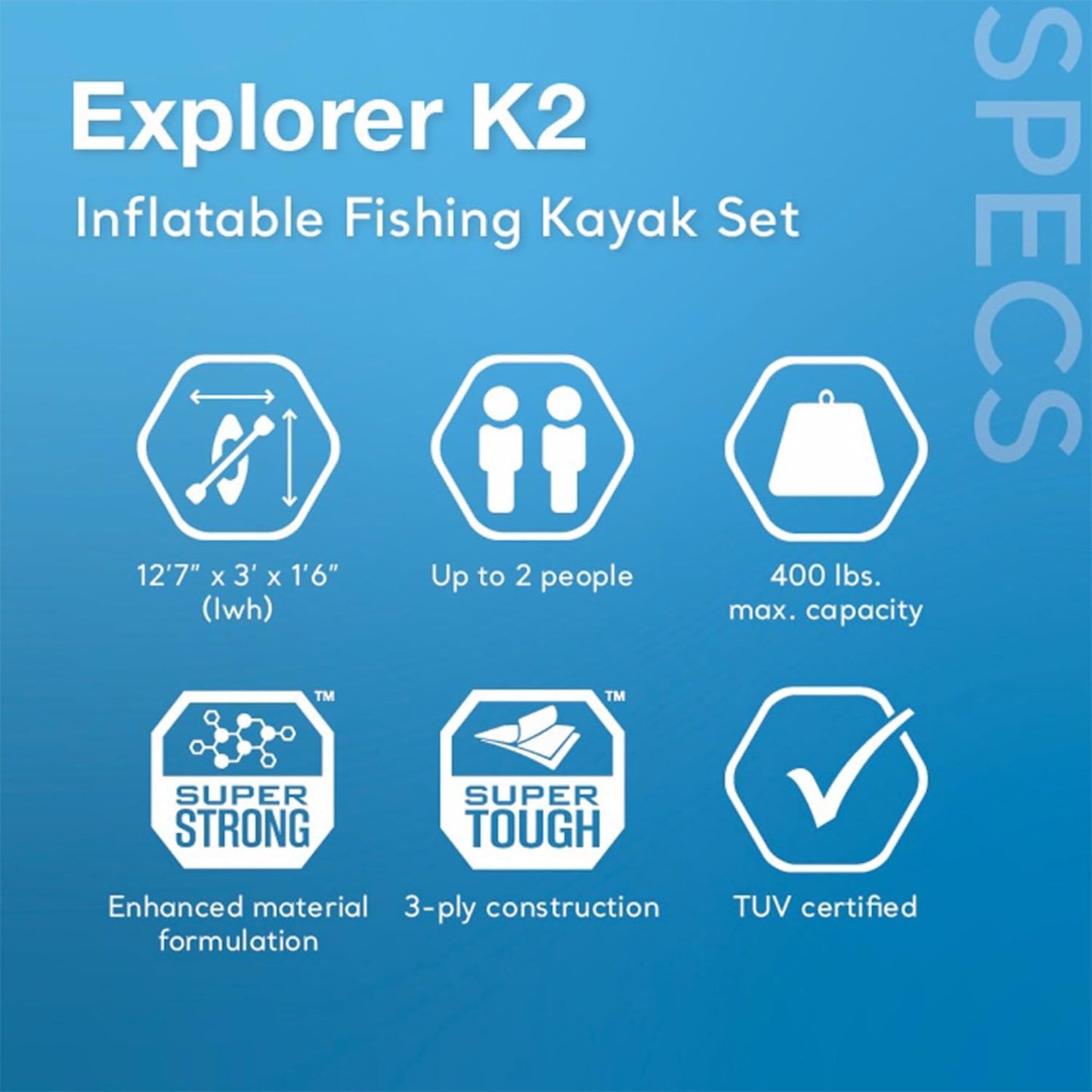 Excursion Pro K2 Inflatable Kayak Set: Includes Deluxe 86in Kayak Paddles and High-Output Pump – SuperTough PVC – Adjustable Bucket Seat – 2-Person – 400lb Weight Capacity