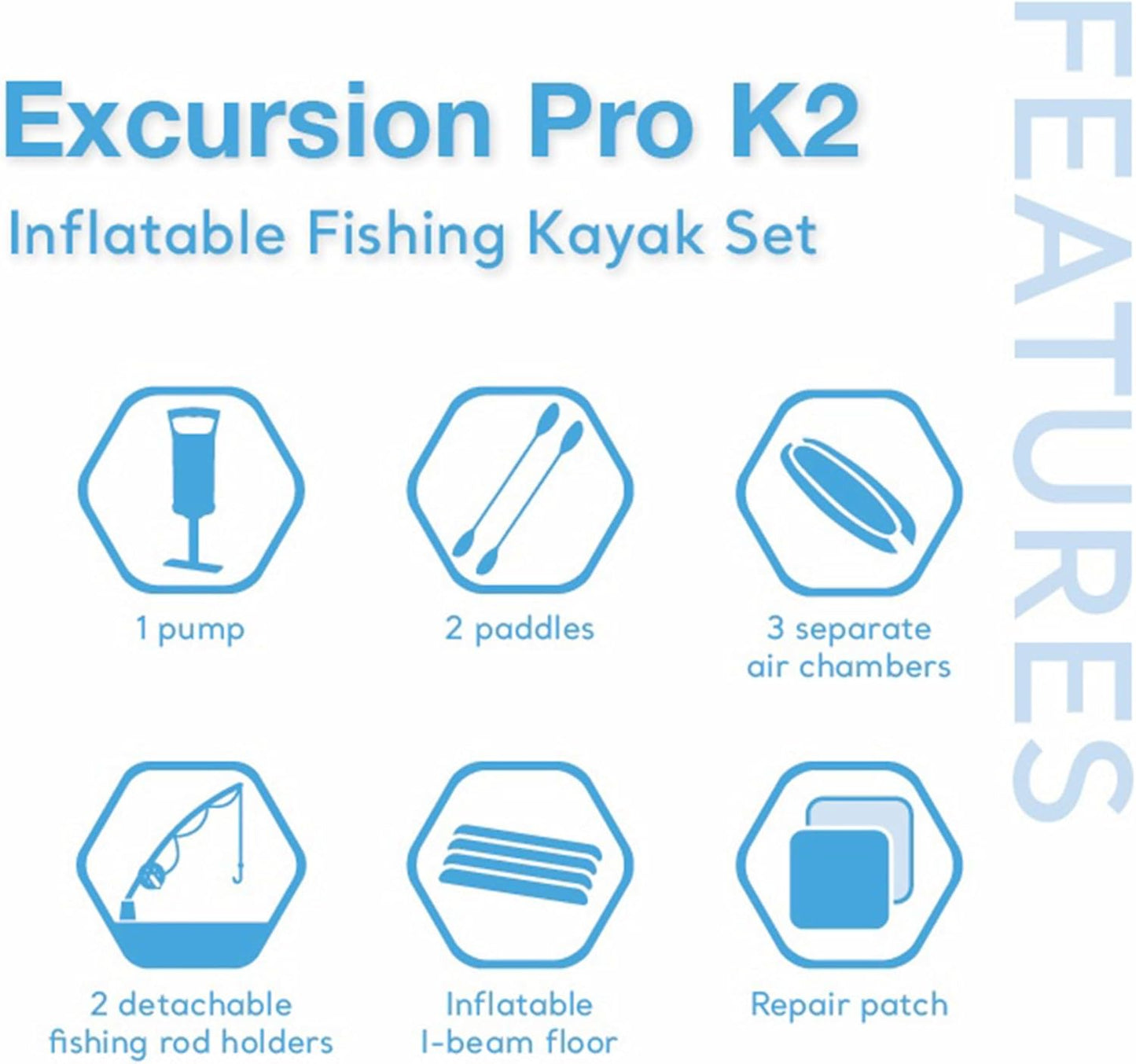 Excursion Pro K2 Inflatable Kayak Set: Includes Deluxe 86in Kayak Paddles and High-Output Pump – SuperTough PVC – Adjustable Bucket Seat – 2-Person – 400lb Weight Capacity