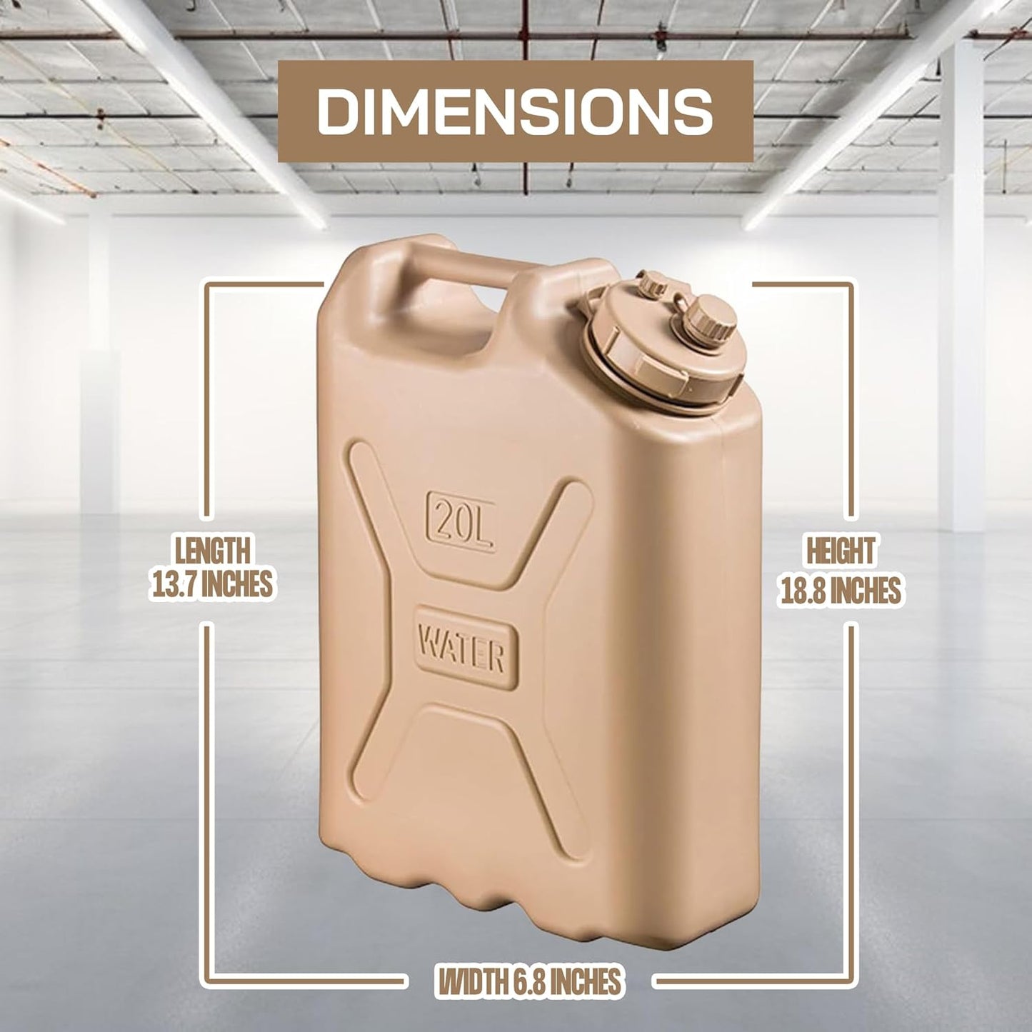 Durable 5 Gallon 20 Liter Portable Military Water Storage Container for Camping, Outdoors and Emergency Management