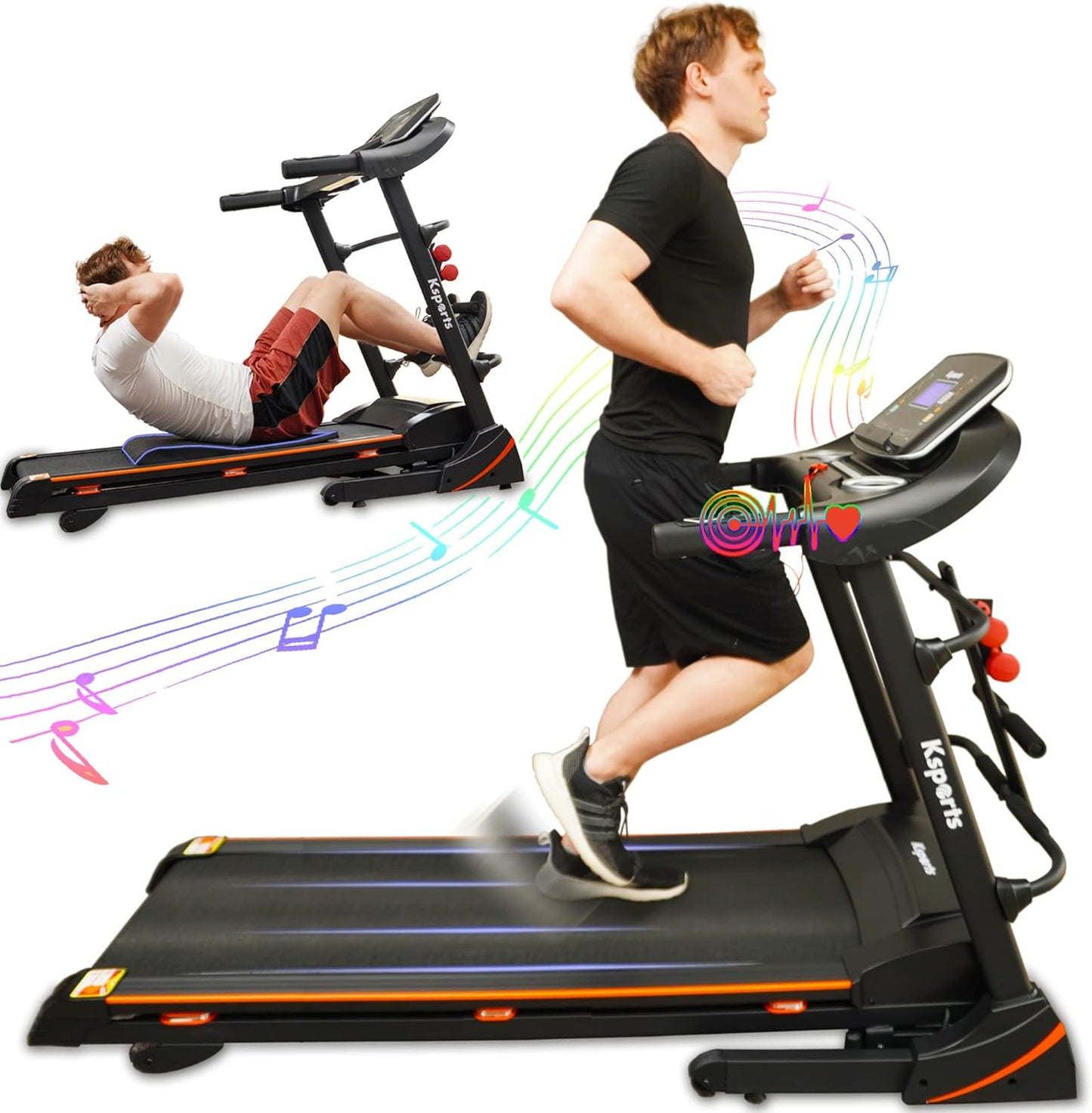 Foldable 16.5 Inch Cardio Fitness Portable Treadmill with Bluetooth Connectivity, LCD Display, and Tracking Apps for Home Gym Equipment, Black