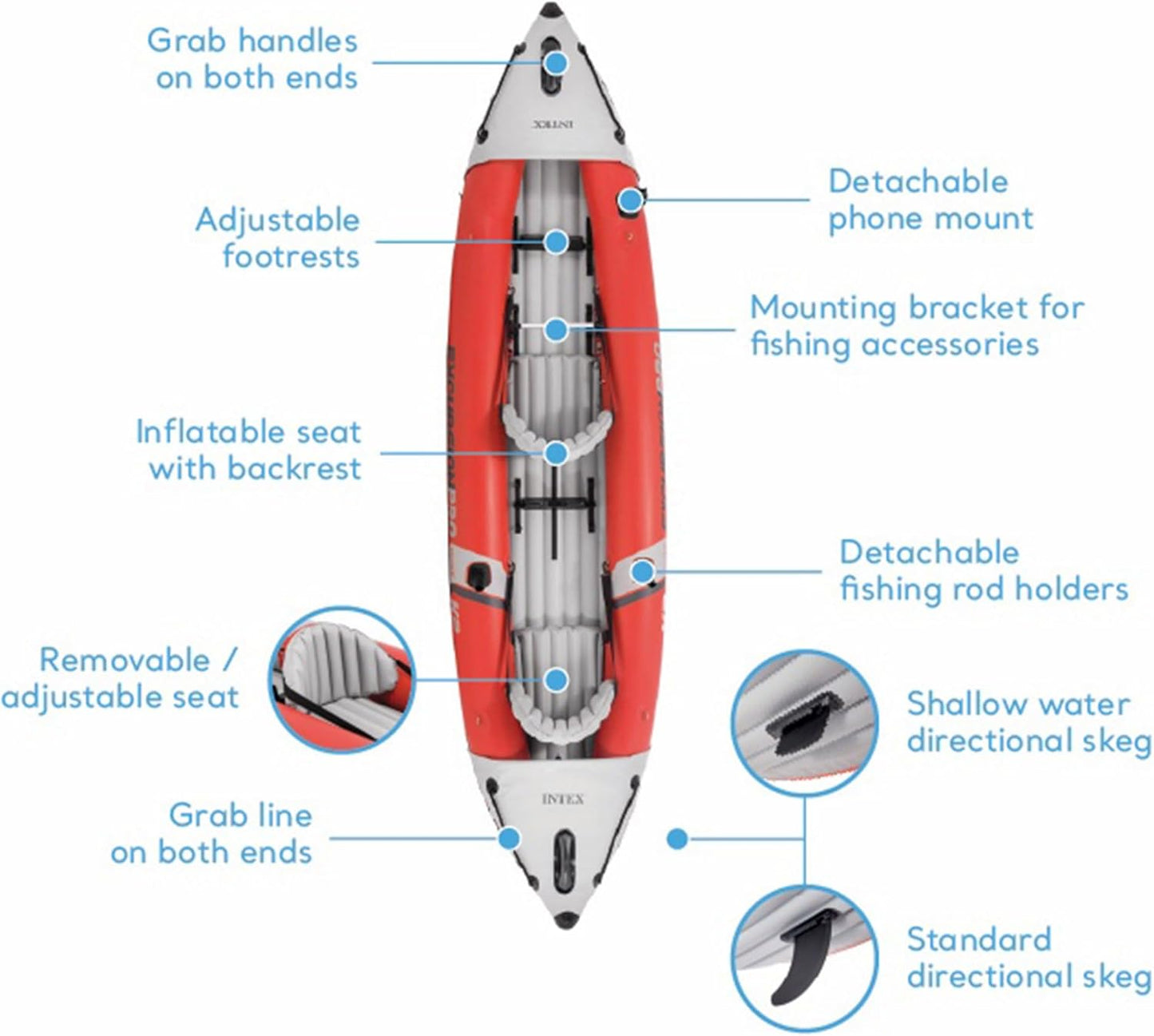 Excursion Pro K2 Inflatable Kayak Set: Includes Deluxe 86in Kayak Paddles and High-Output Pump – SuperTough PVC – Adjustable Bucket Seat – 2-Person – 400lb Weight Capacity