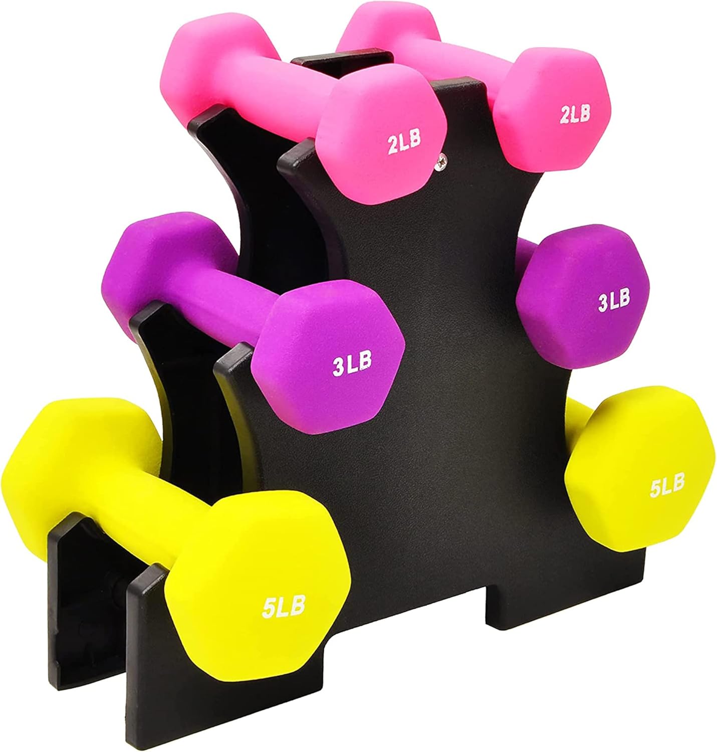 Rubber Coated Hex Dumbbell Weight Set with Storage Rack, 100LB or 150LB or 200LB Set, 5-20 lbs or 5-25 lbs or 10-30 lbs Pairs