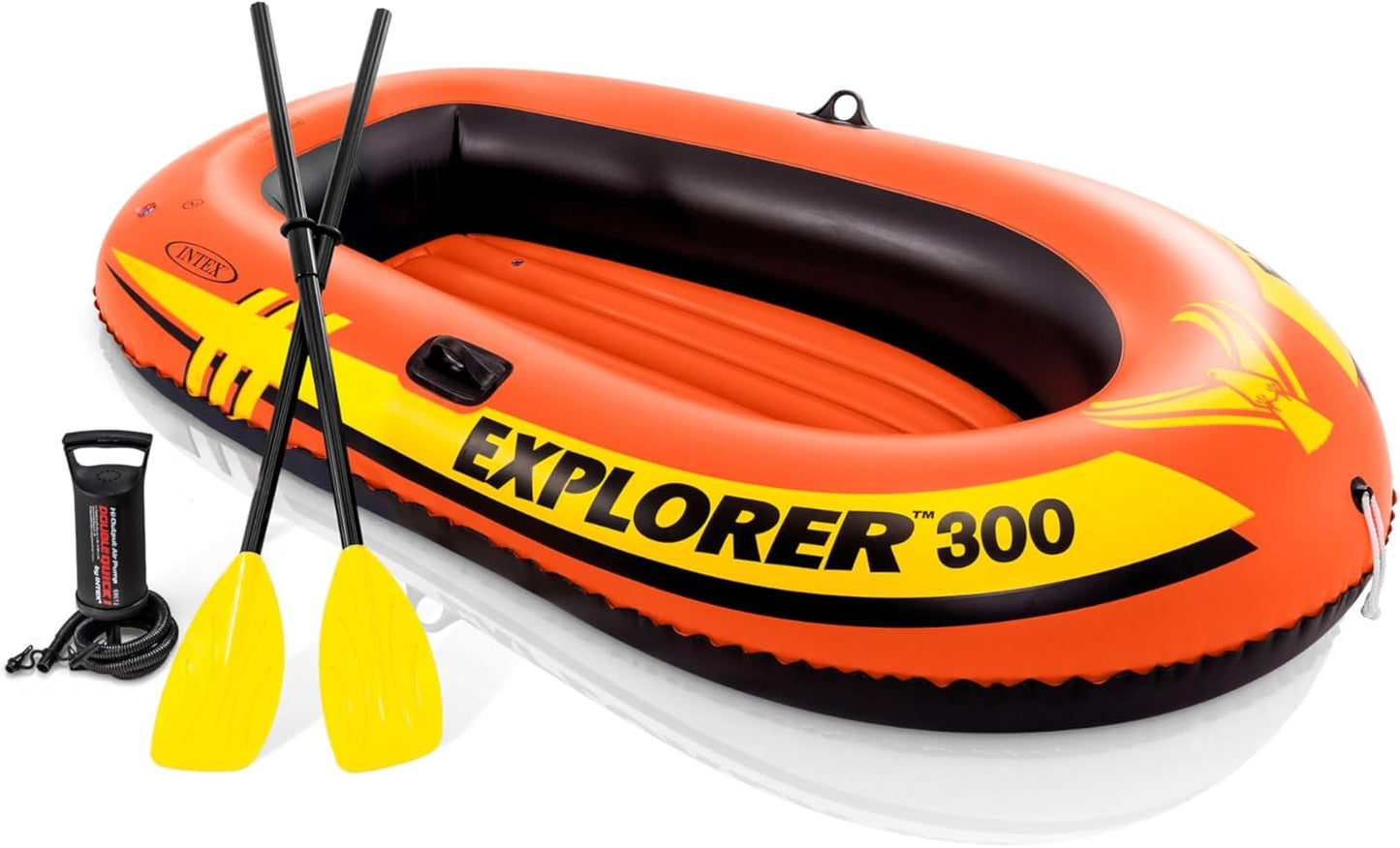 INTEX Explorer Inflatable Boat Series: Dual Air Chambers – Welded Oar Locks – Grab Handles – Bow Rope – Sporty Design