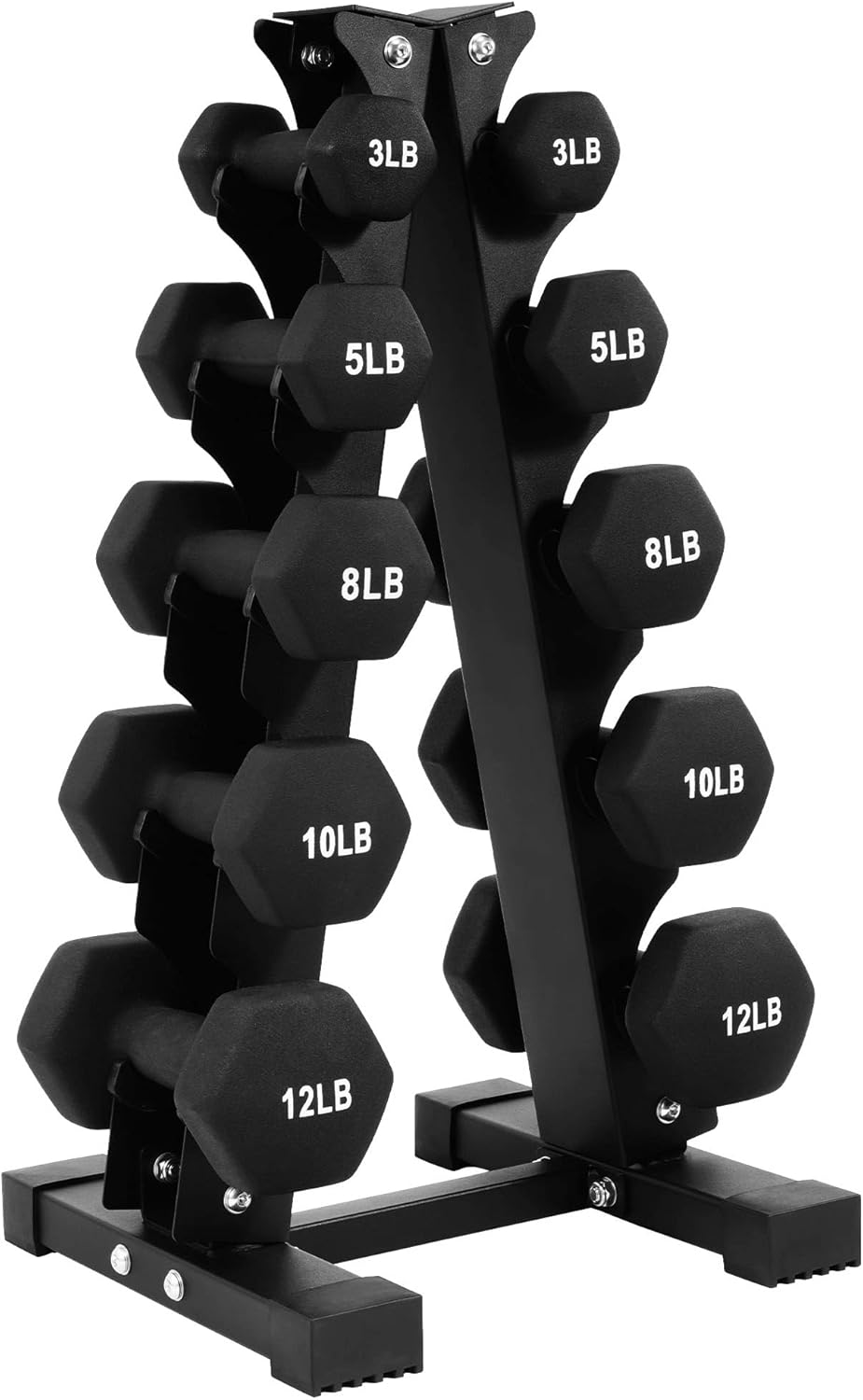 Rubber Coated Hex Dumbbell Weight Set with Storage Rack, 100LB or 150LB or 200LB Set, 5-20 lbs or 5-25 lbs or 10-30 lbs Pairs