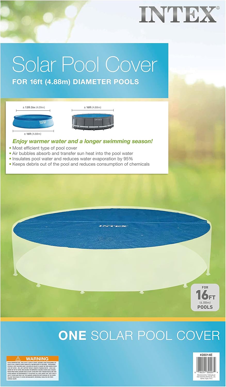 Solar Pool Cover: For 16ft Round Easy Set and Metal Frame Pools – Insulates Pool Water – Reduces Water Evaporation – Keeps Debris Out – Reduces Chemical Consumption