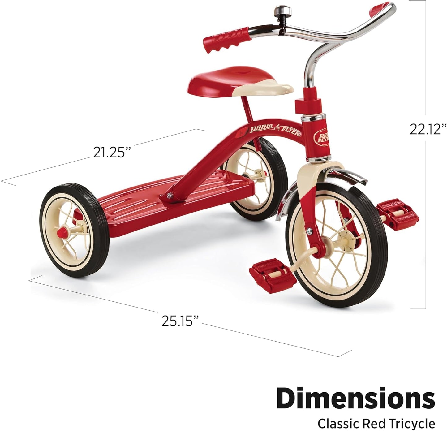 Classic 10 Inch Toddler Tricycle with Rubber Tires and Steel Frame, Red