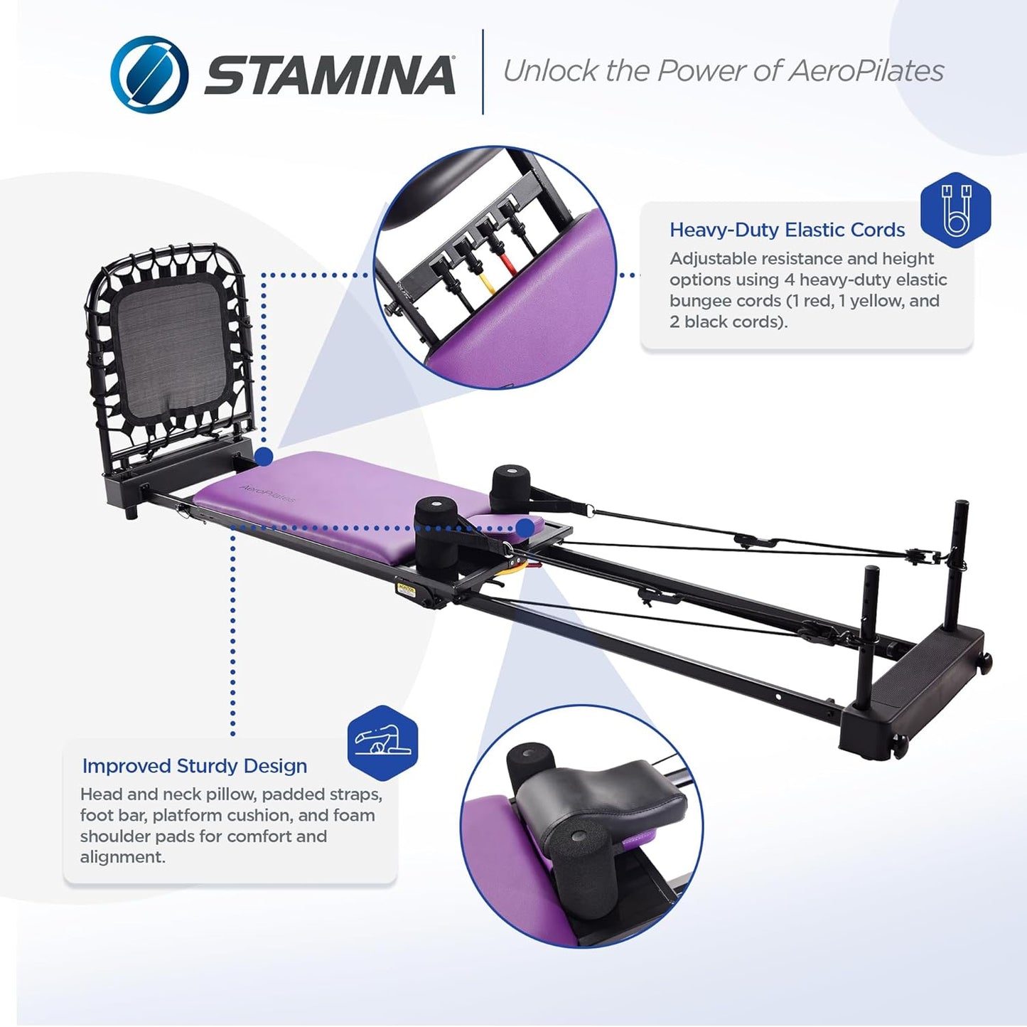 Pilates Home Gym Equipment with Cardio Rebounder, Padded Foot Bar, 4 Resistance Cords, and Workout DVDs