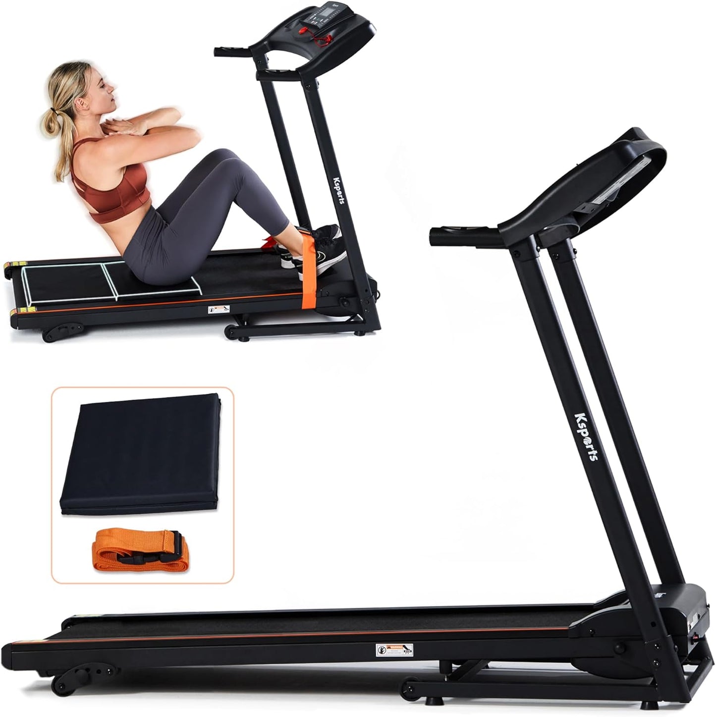 Foldable 16.5 Inch Cardio Fitness Portable Treadmill with Bluetooth Connectivity, LCD Display, and Tracking Apps for Home Gym Equipment, Black