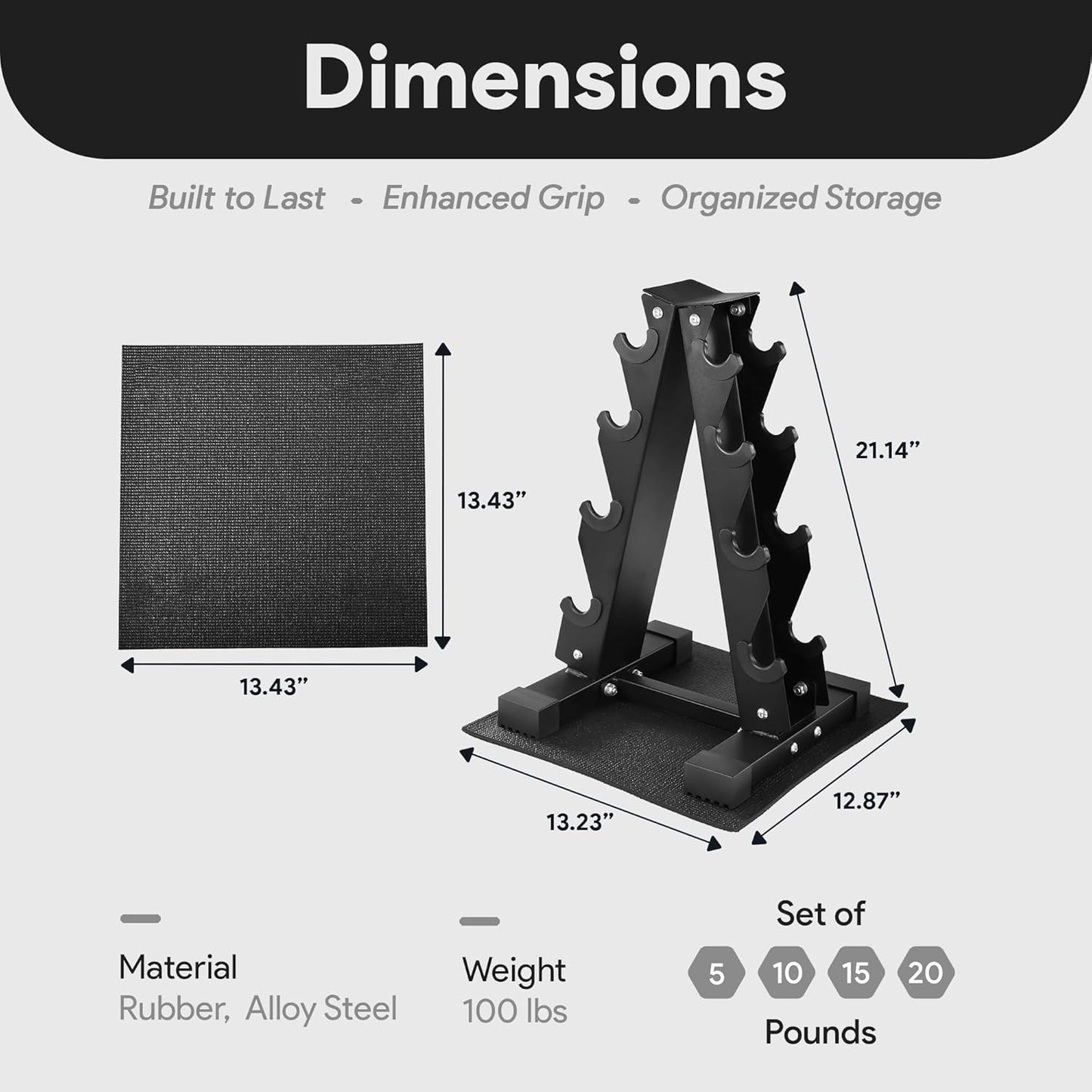 Rubber Coated Hex Dumbbell Weight Set with Storage Rack, 100LB or 150LB or 200LB Set, 5-20 lbs or 5-25 lbs or 10-30 lbs Pairs