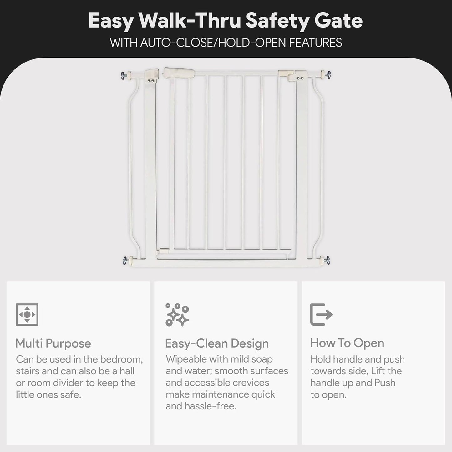 Walk Thru Safety Gate for Baby and Pets, Doorways, Stairways, Hallways, Fits 29.1-33.8 Inch Openings, 36 Inch Height, Graphite