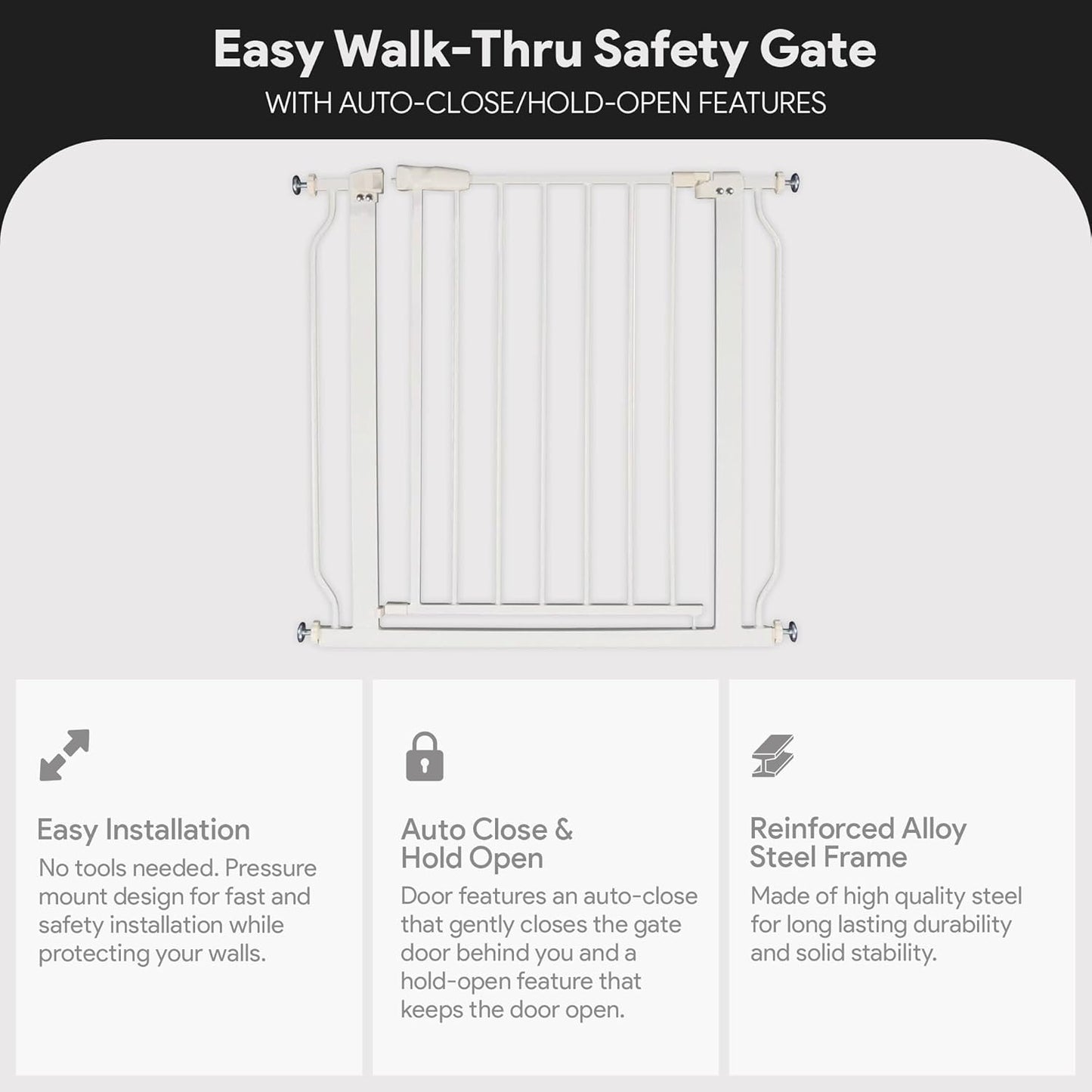 Walk Thru Safety Gate for Baby and Pets, Doorways, Stairways, Hallways, Fits 29.1-33.8 Inch Openings, 36 Inch Height, Graphite
