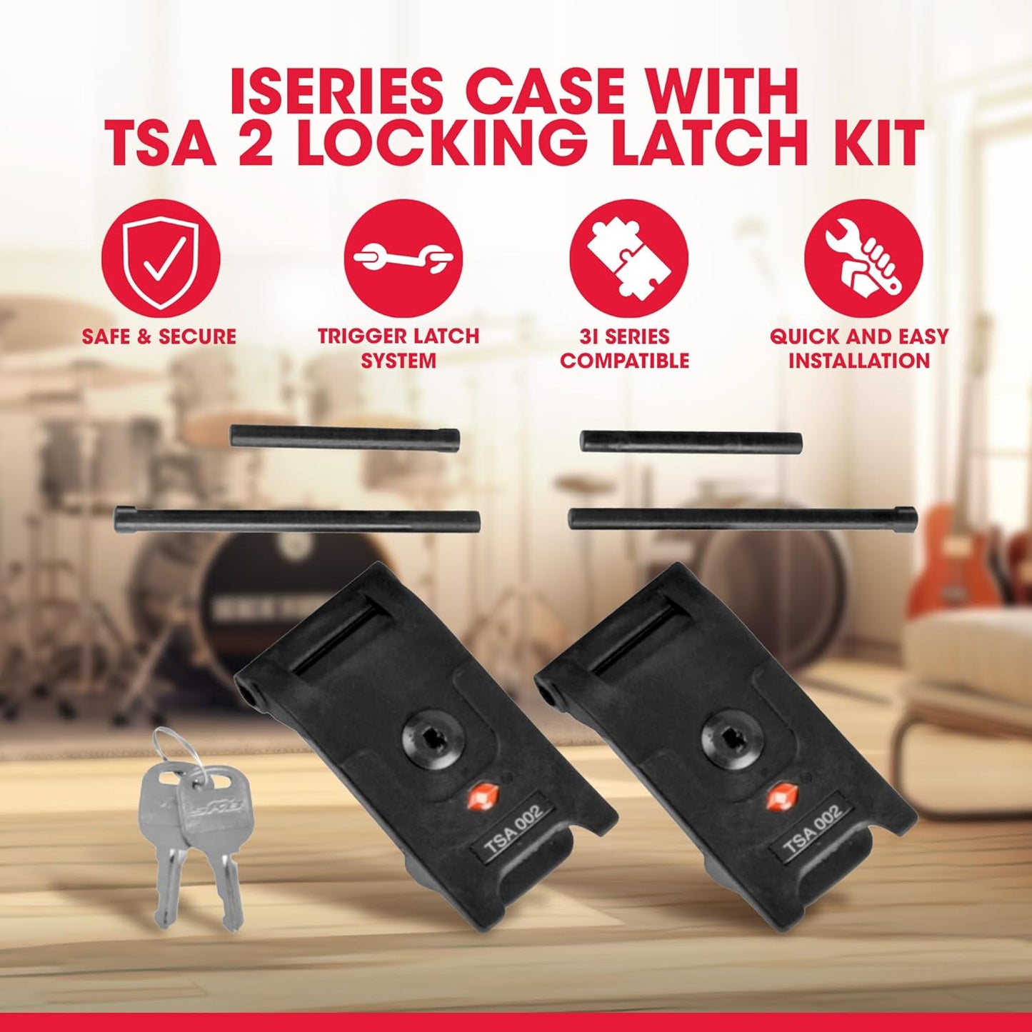 Locking Latch Kit for iSeries Cases, Travel Approved Lock Set with Keys and Replacement Pins, Easy Install Upgrade for Luggage Security