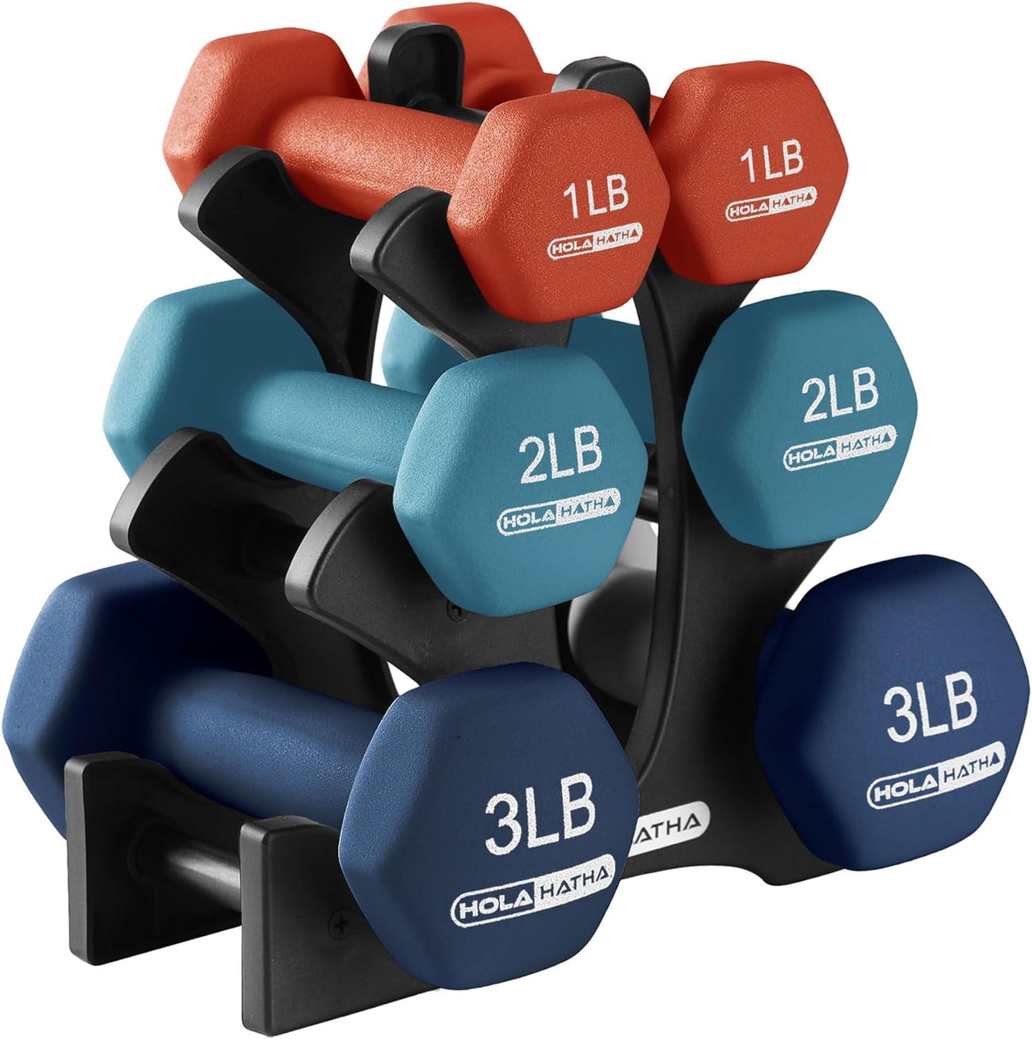 2, 3, 5, 8, and 10 Pound Neoprene Dumbbell Free Hand Weight Set with Rack, Ideal for Home Exercises to Gain Tone and Definition, Pastel