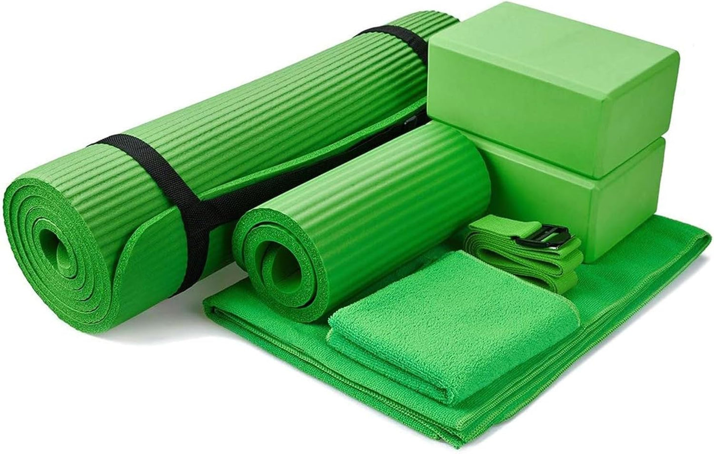 7-Piece Set - Include Yoga Mat with Carrying Strap, 2 Yoga Blocks, Yoga Mat Towel, Yoga Hand Towel, Yoga Strap and Yoga Knee Pad, Multiple Colors