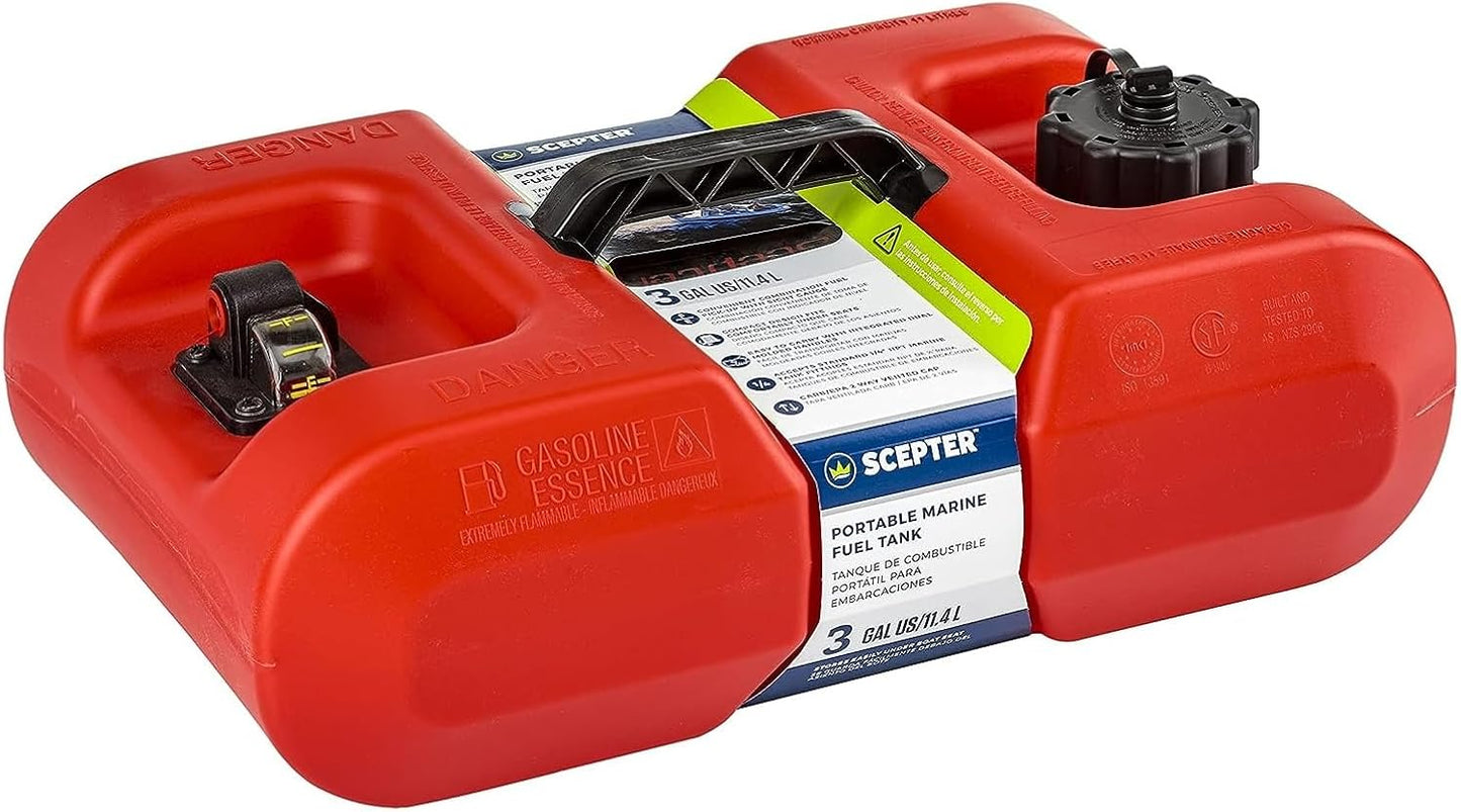 12 Gallon Portable Marine Gas Can, Large Capacity Boat Fuel Tank, 2-Way Vented Cap, Built-In Fuel Gauge & Pick-Up, Handles, EPA & CARB Compliant, Tall Profile, 22.9"L x 14.3"W x 13.9"H (08668)